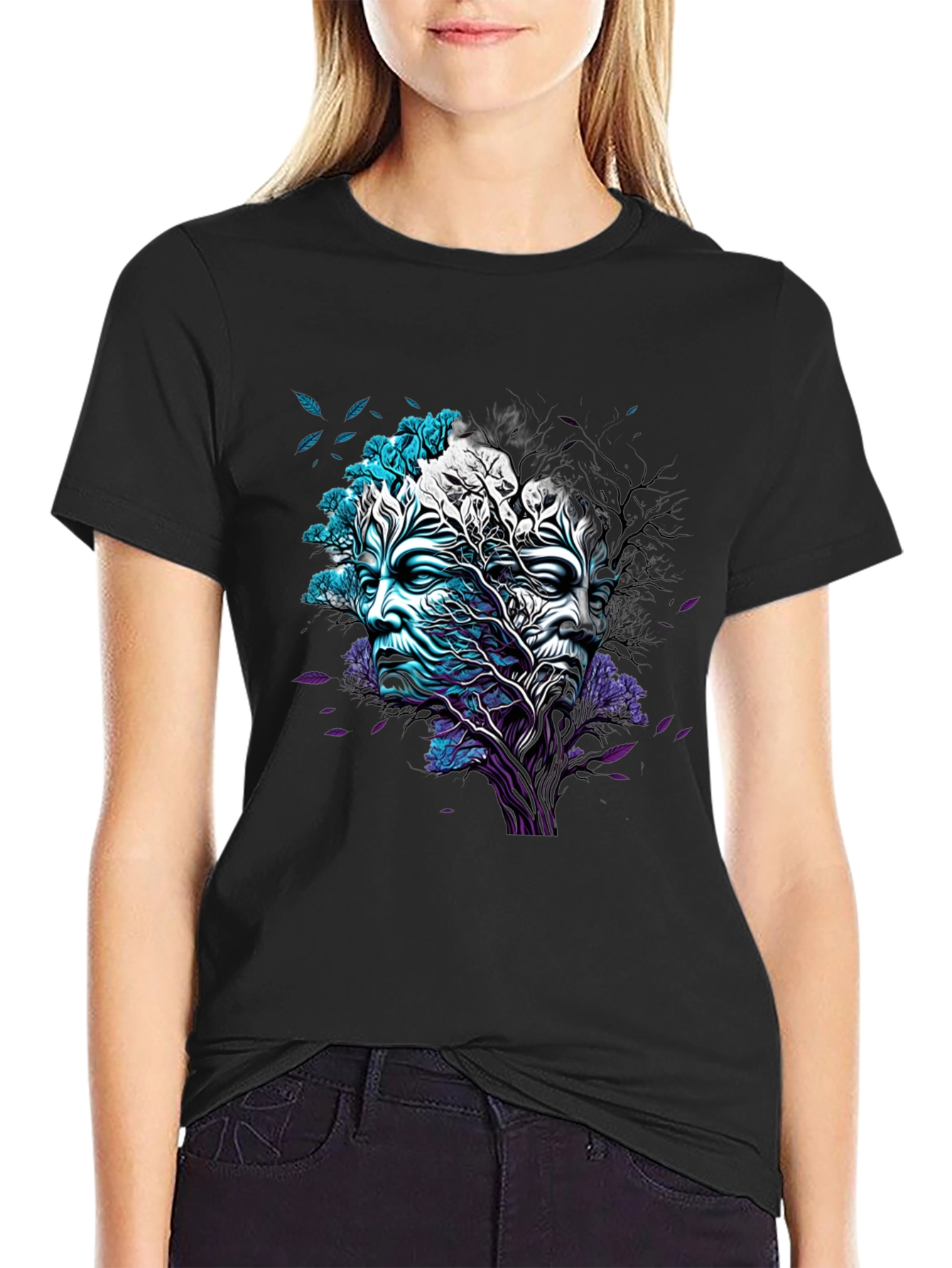 Nature Face Graphic Black T-Shirt