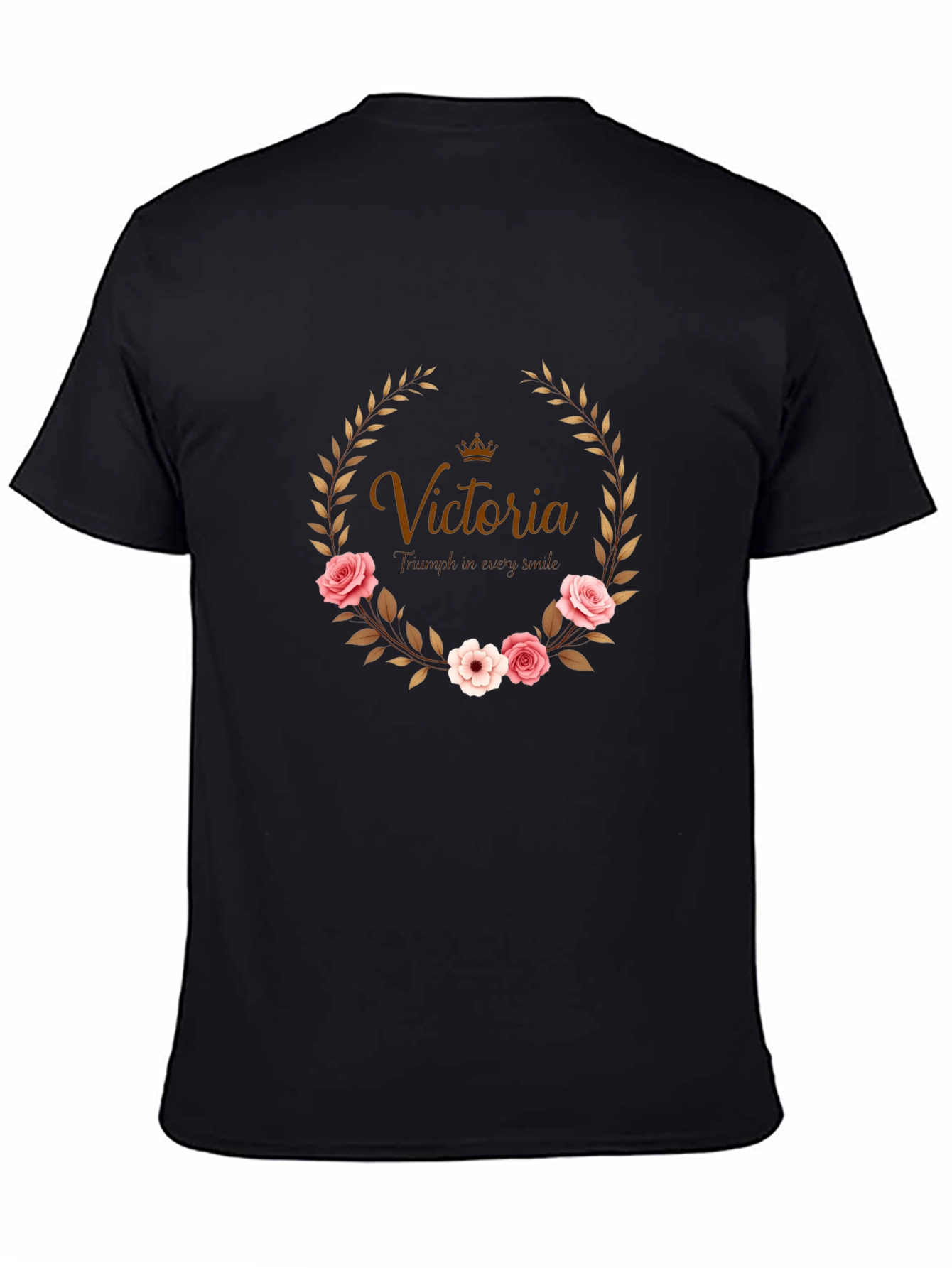 Floral Wreath Custom Name Black T-shirt