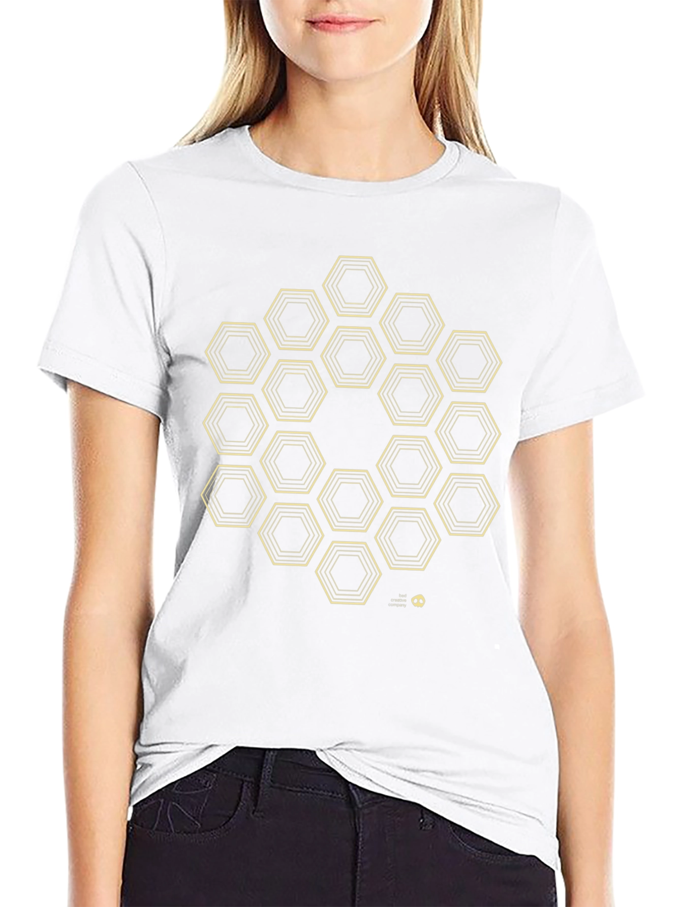 Geometric Hexagon Pattern T-Shirt - Black