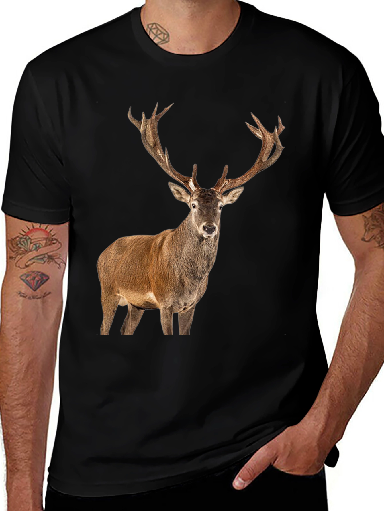 Deer Graphic Print Black T-Shirt
