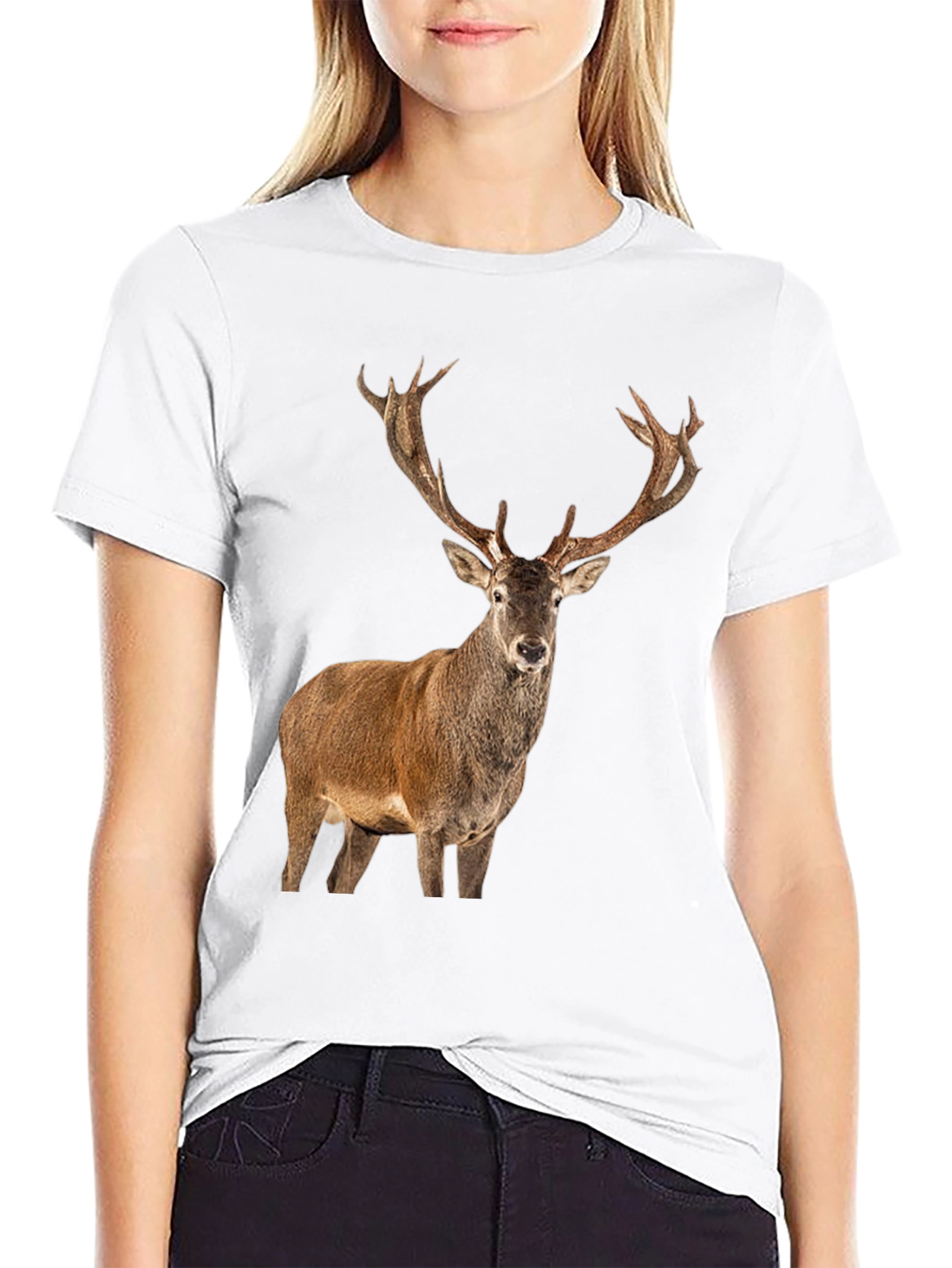 Deer Graphic Print Black T-Shirt