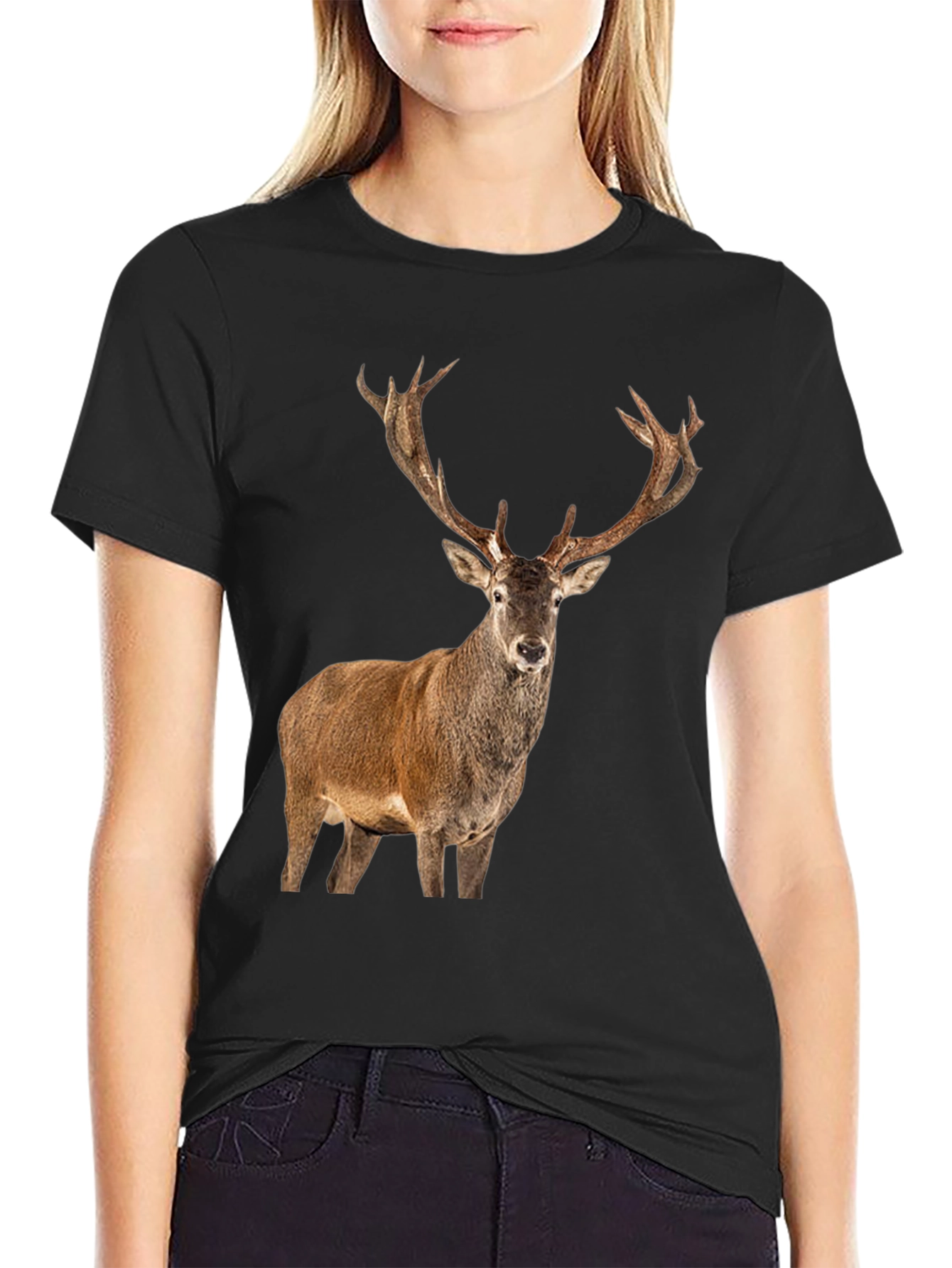 Deer Graphic Print Black T-Shirt
