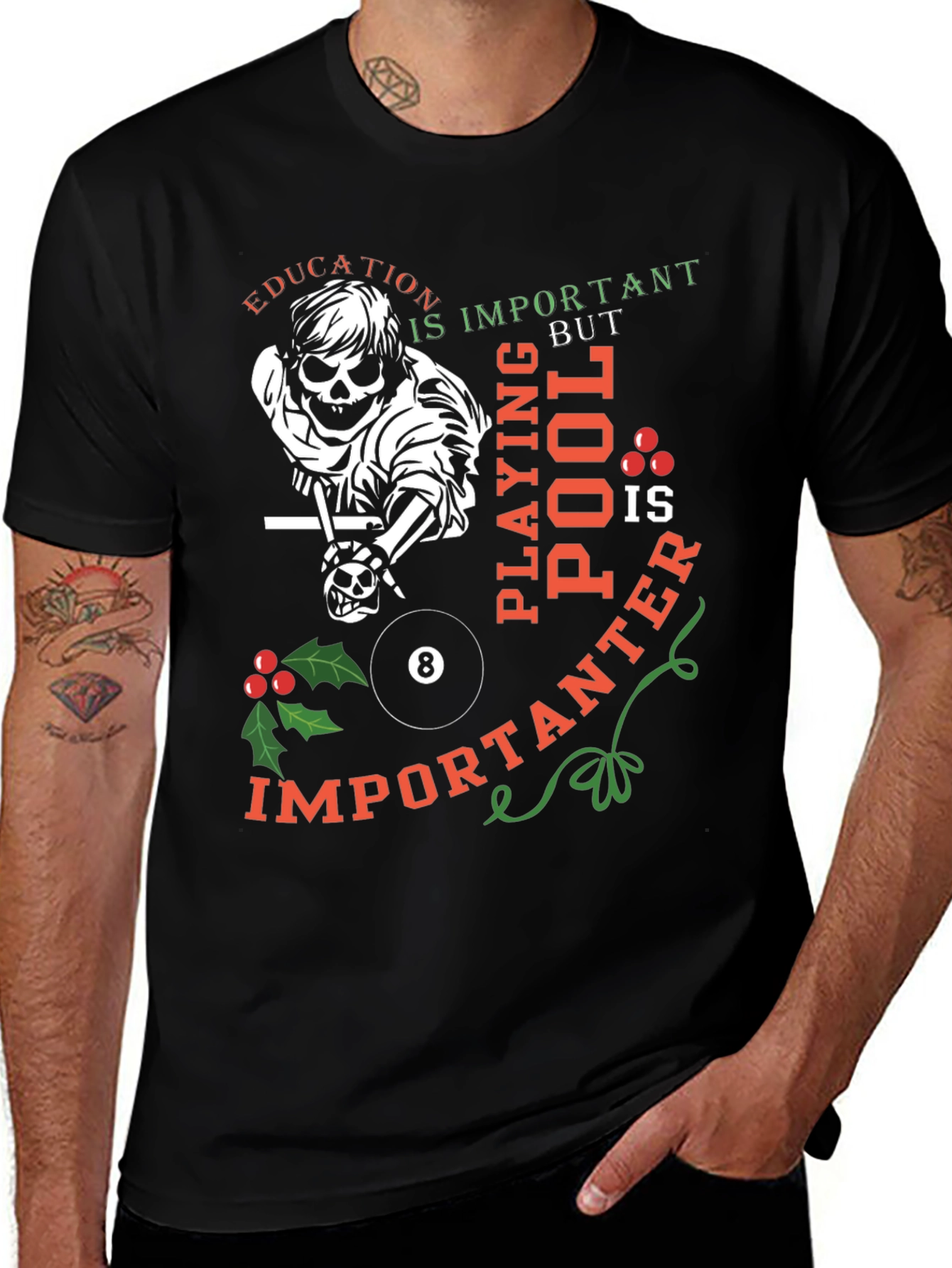 Funny Pool Player Skeleton Graphic T-Shirt