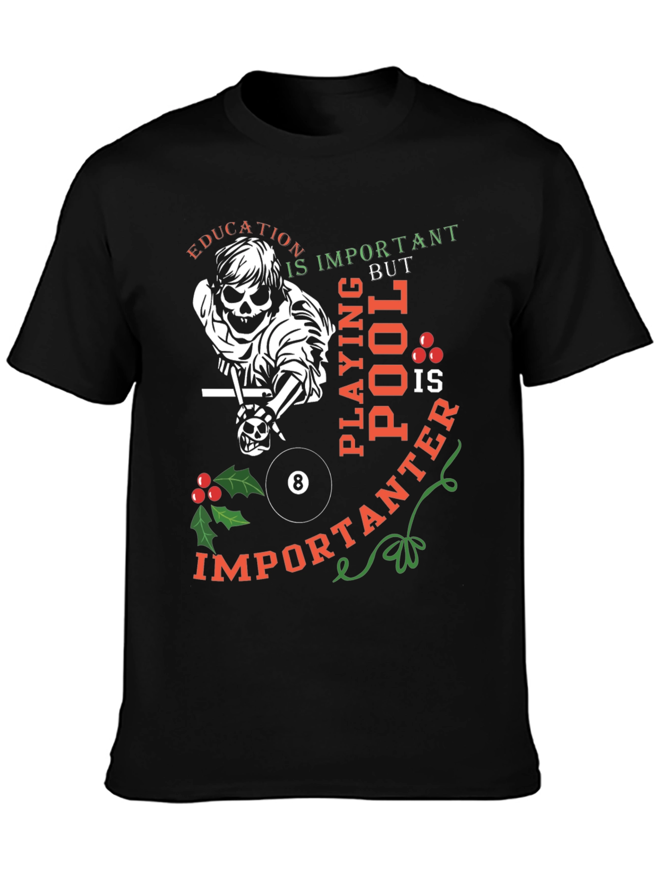 Funny Pool Player Skeleton Graphic T-Shirt