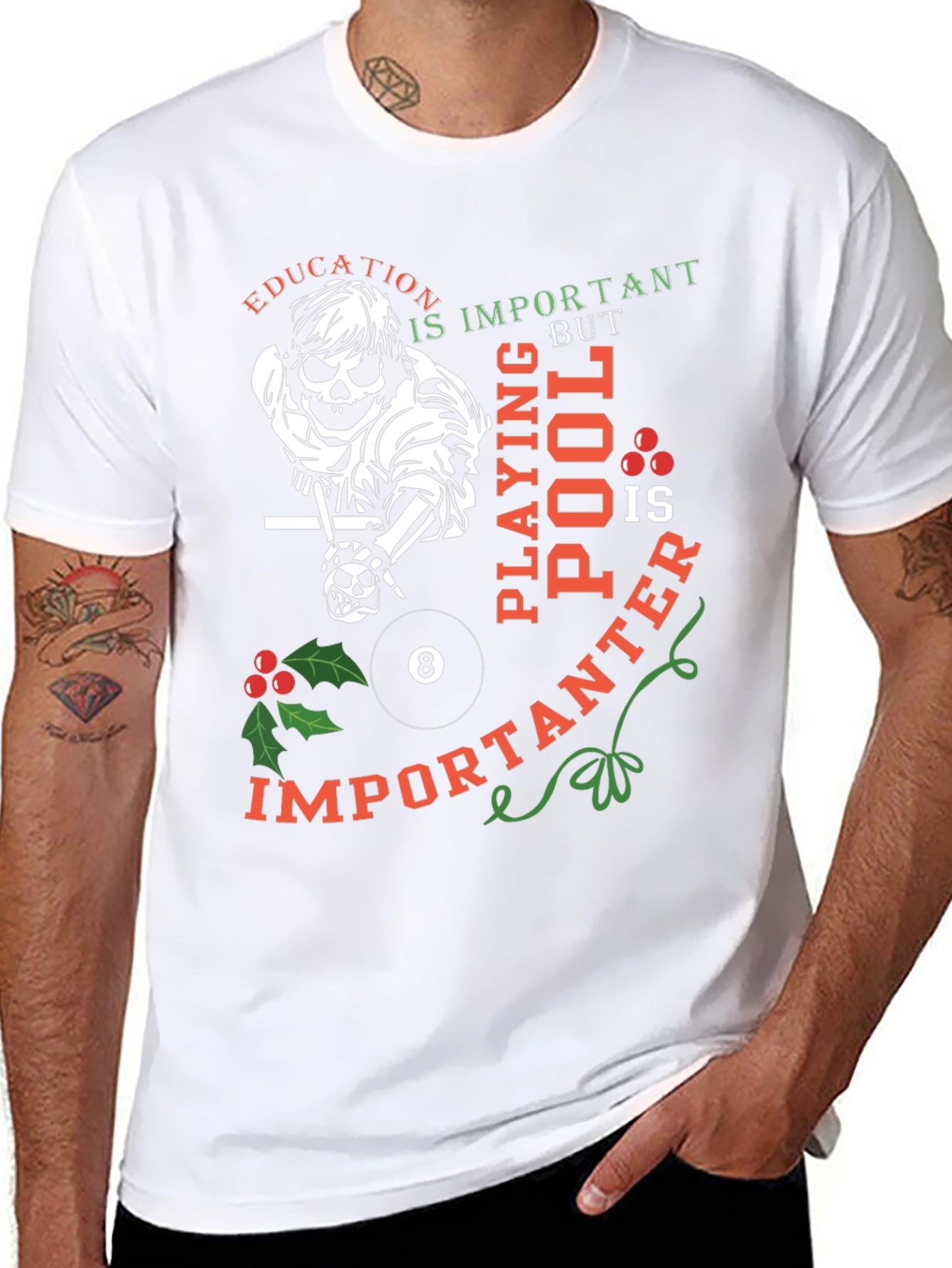 Funny Pool Player Skeleton Graphic T-Shirt