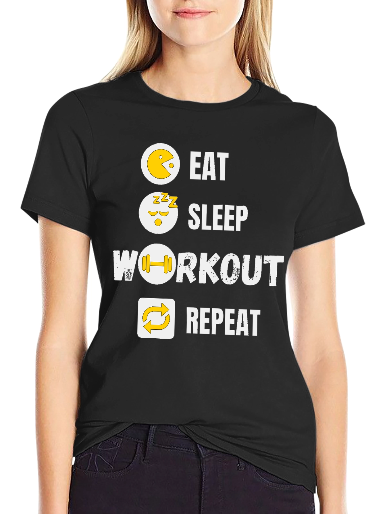 Eat Sleep Workout Repeat Black Graphic Tee