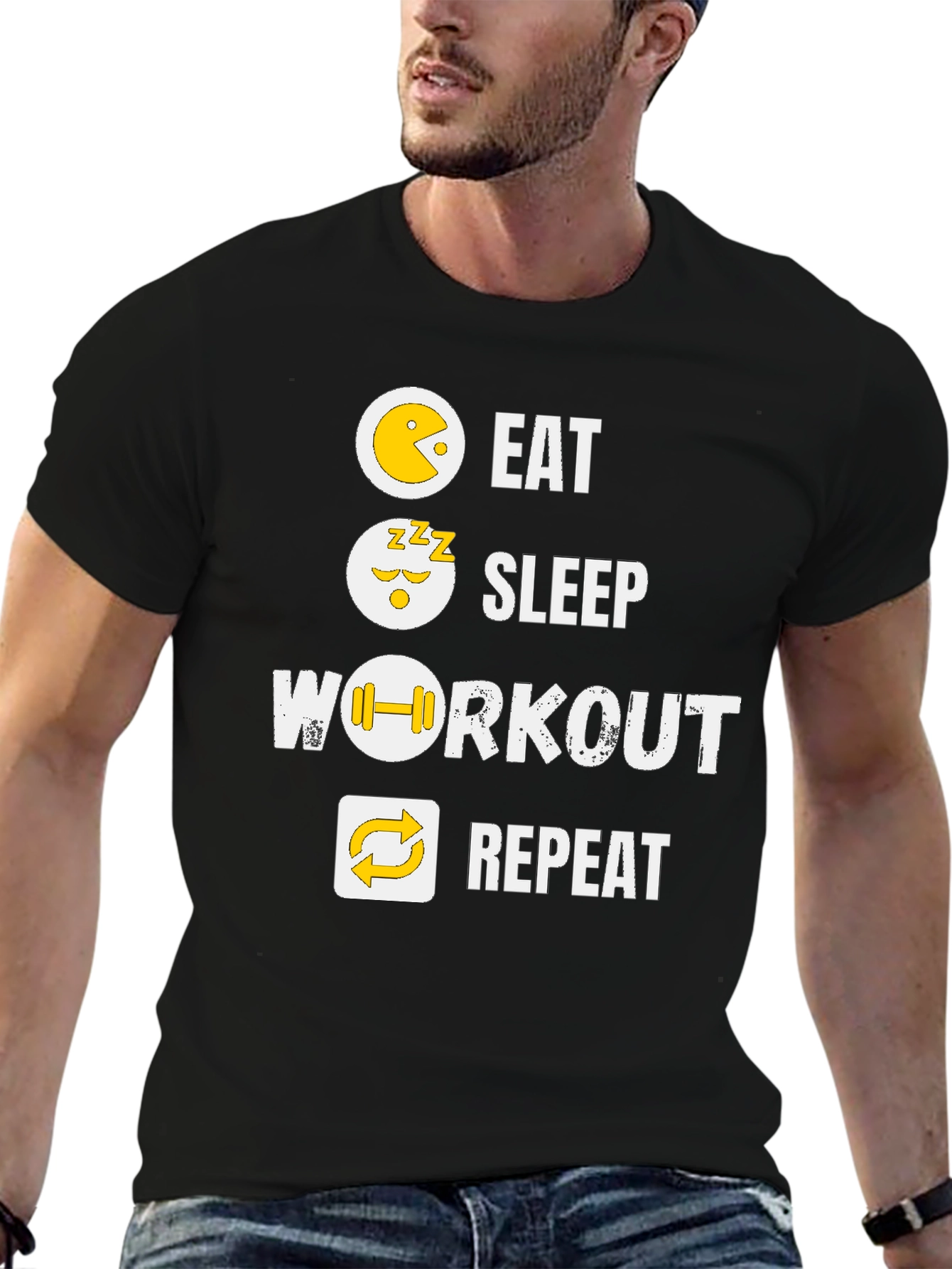 Eat Sleep Workout Repeat Black Graphic Tee