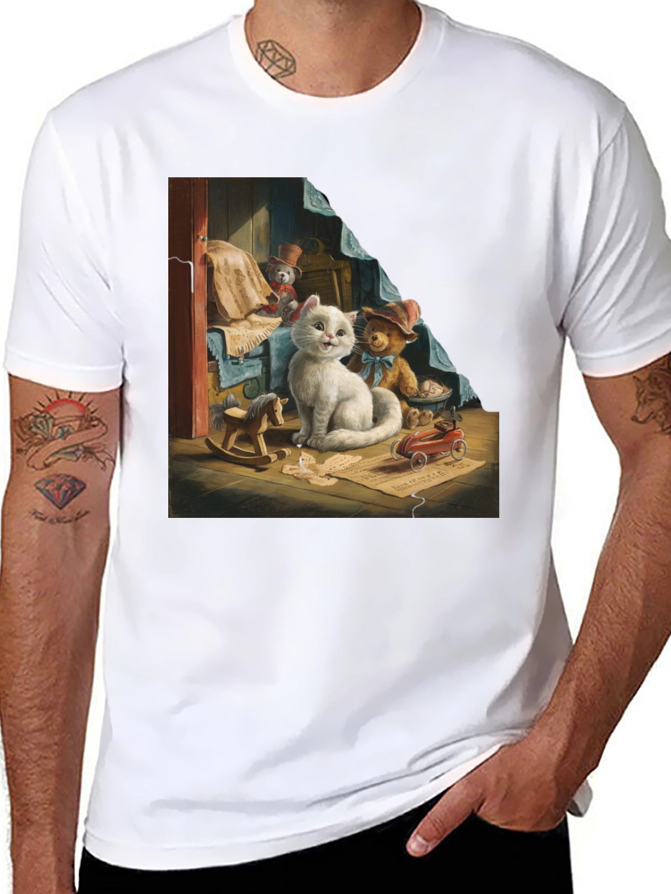 Cute Cat with Toys Graphic Tee