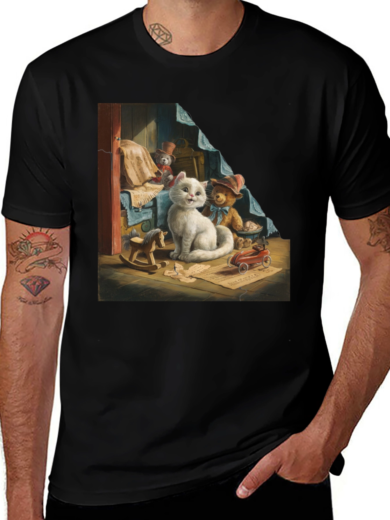 Cute Cat with Toys Graphic Tee