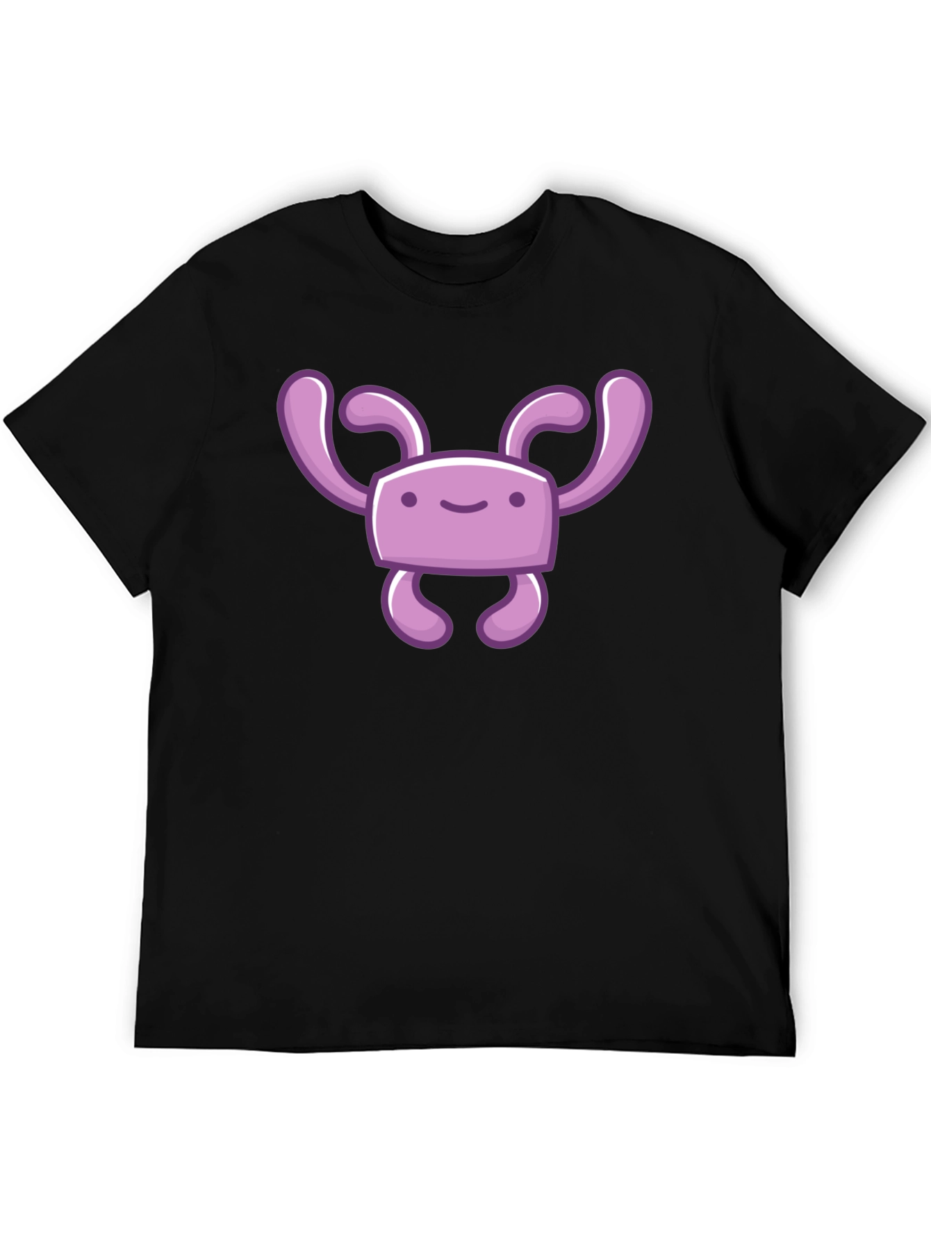 Cute Purple Cartoon Character Black T-Shirt