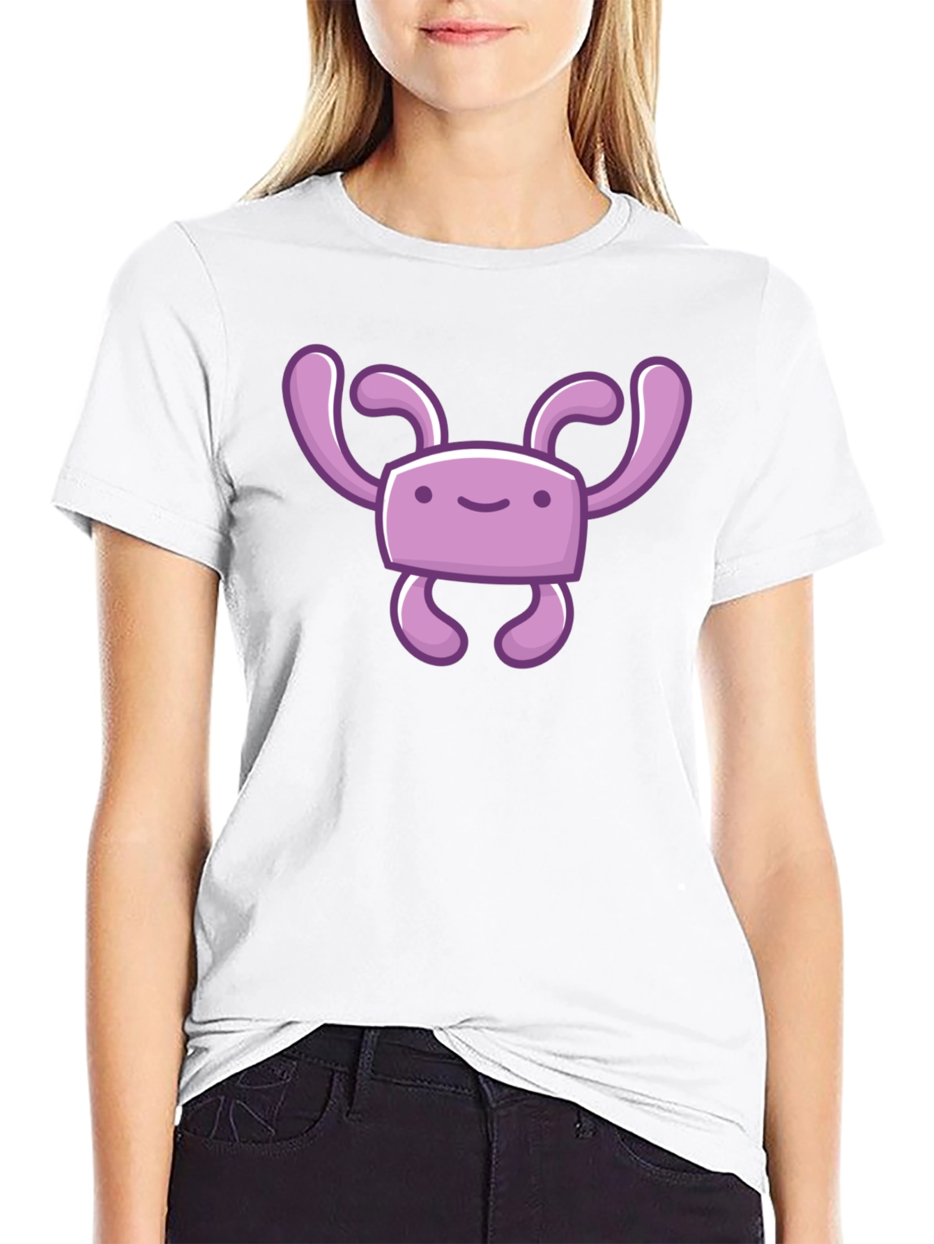 Cute Purple Cartoon Character Black T-Shirt