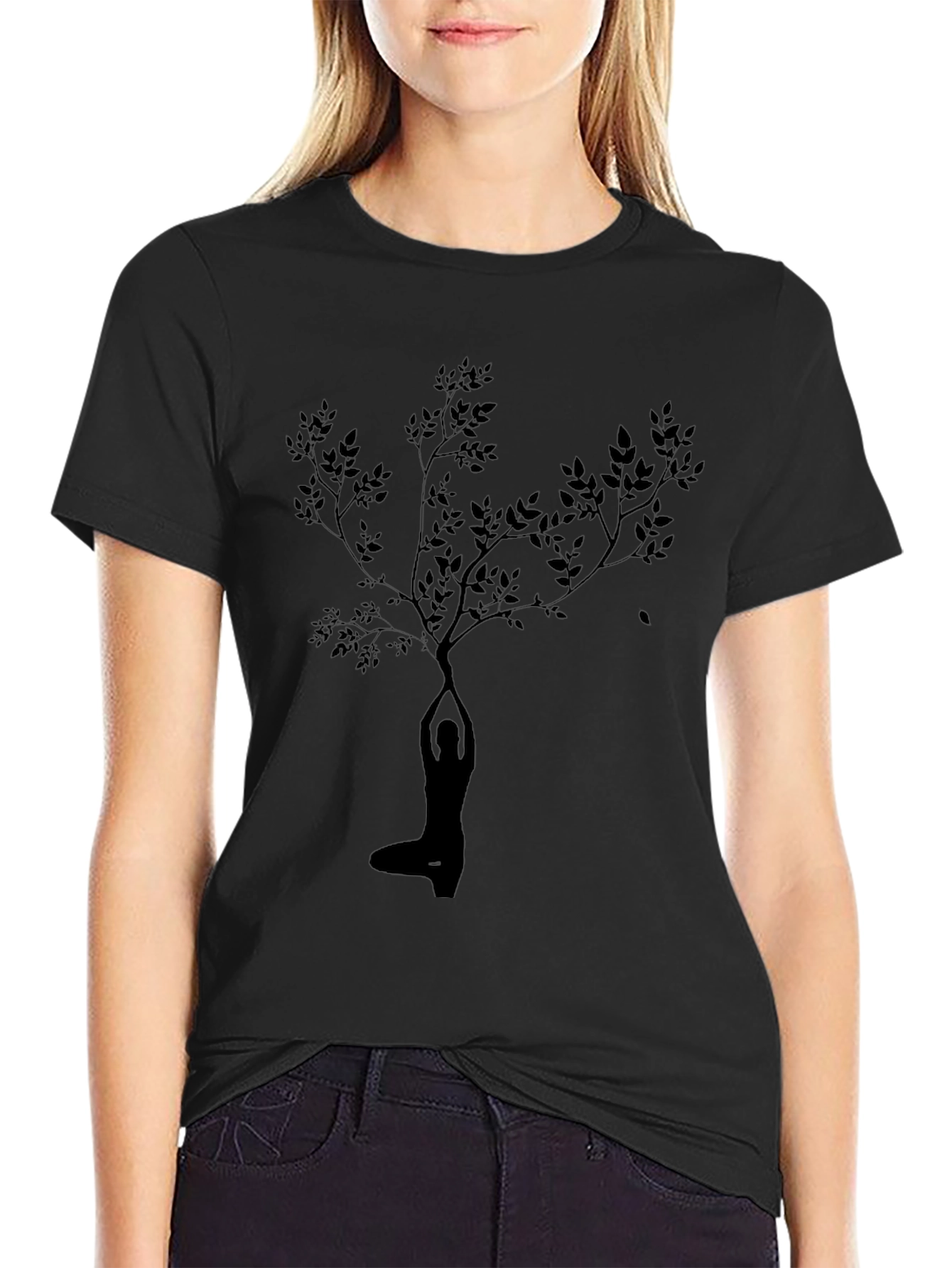 Yoga Tree Silhouette Black Graphic Tee