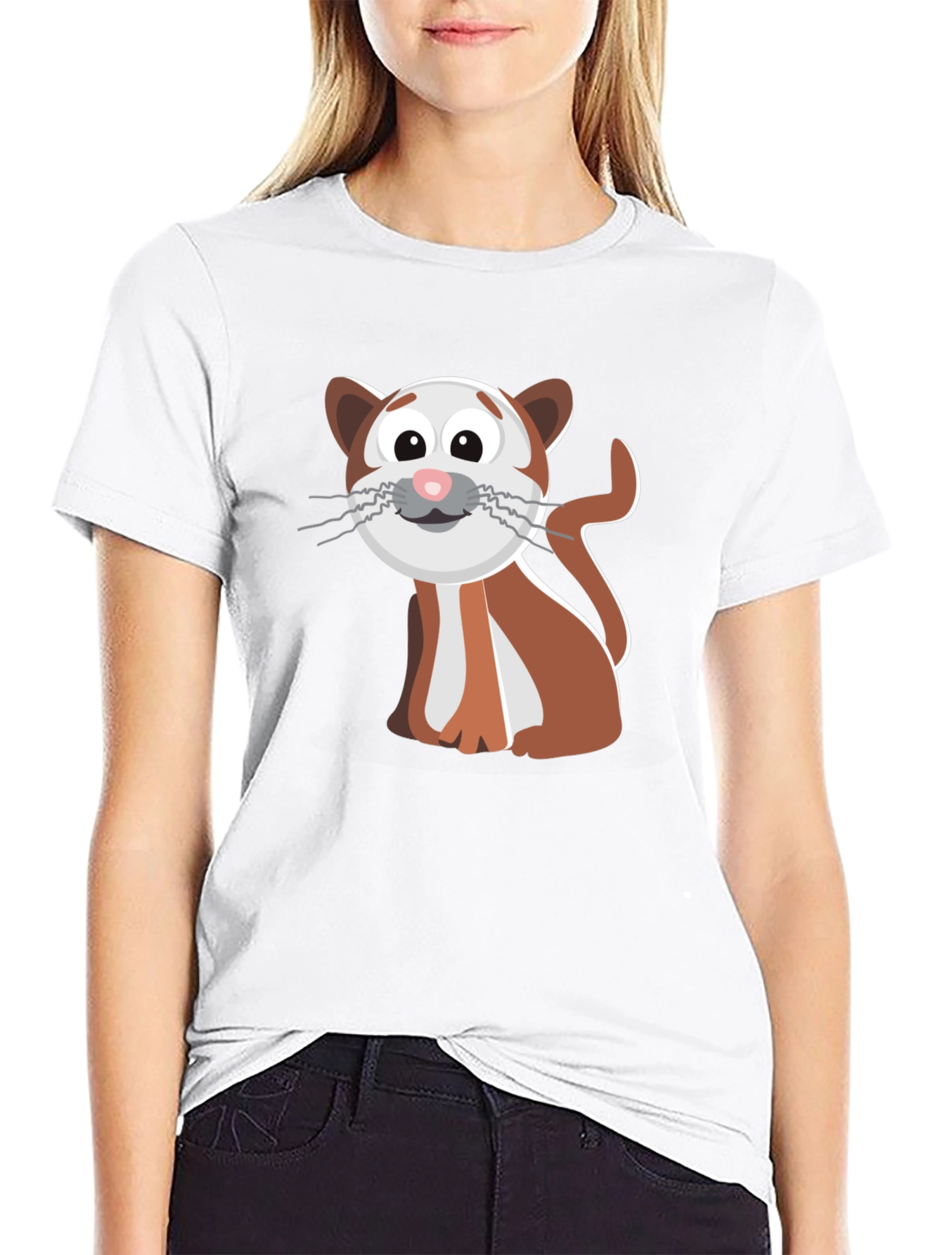 Cute Cartoon Cat Graphic Tee - Black T-Shirt