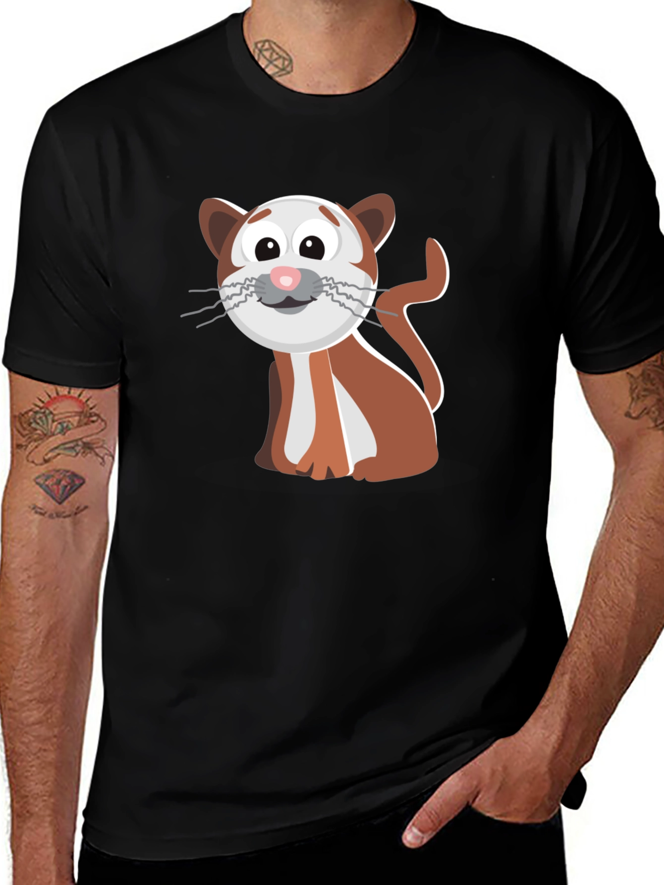 Cute Cartoon Cat Graphic Tee - Black T-Shirt