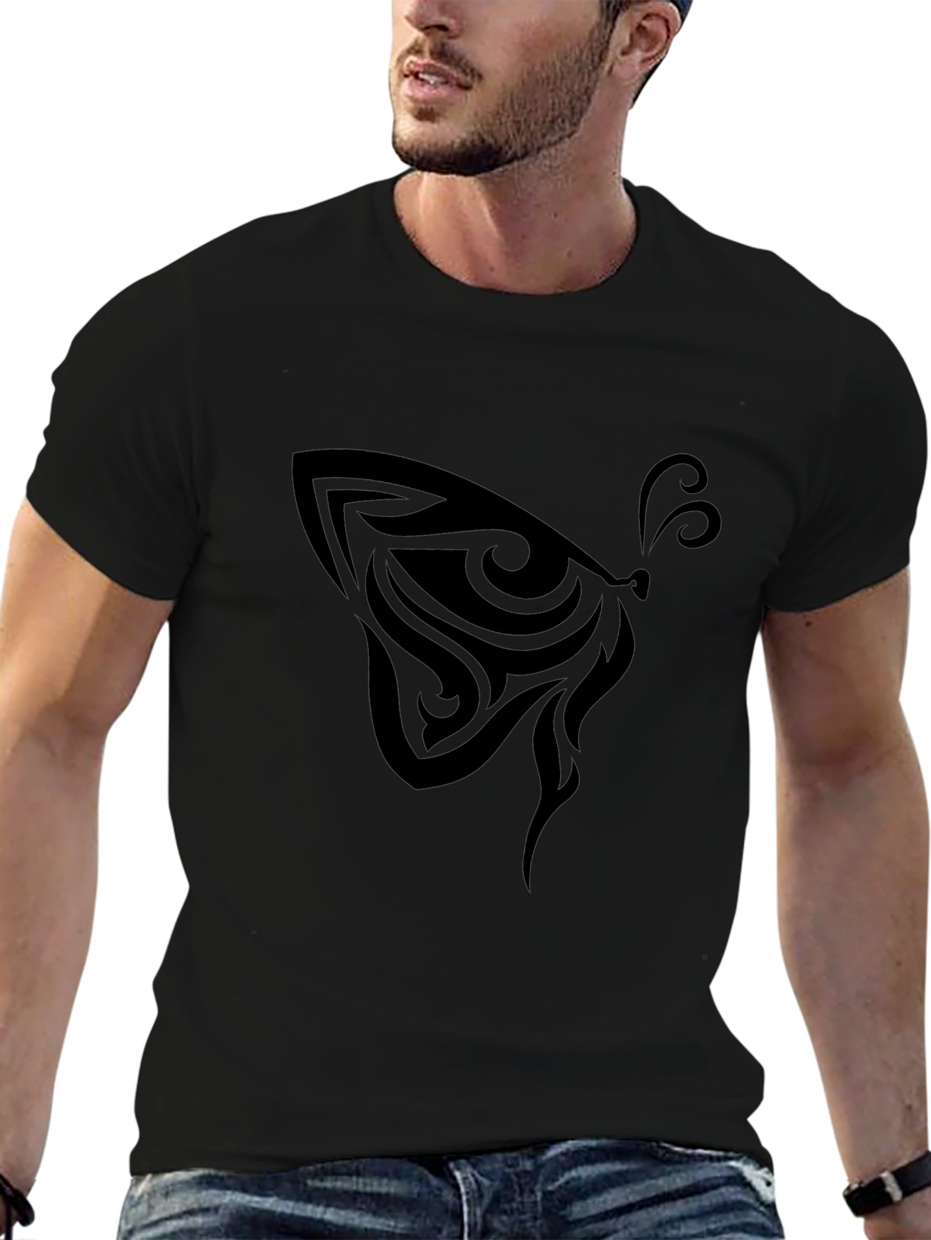 Tribal Butterfly Graphic Tee - Mens Black T-Shirt