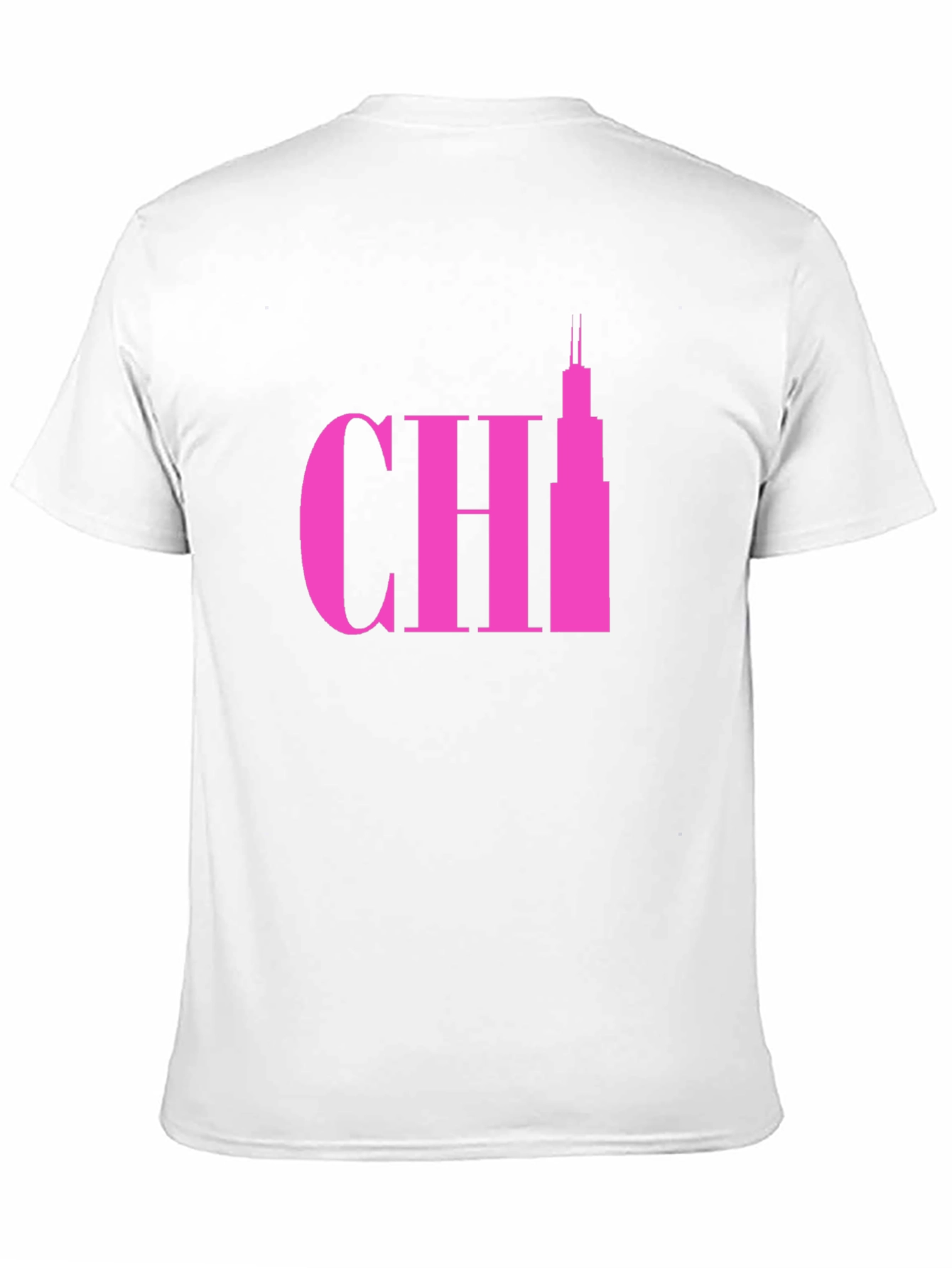 Pink Chicago Skyline Graphic Tee - Black Cotton T-Shirt