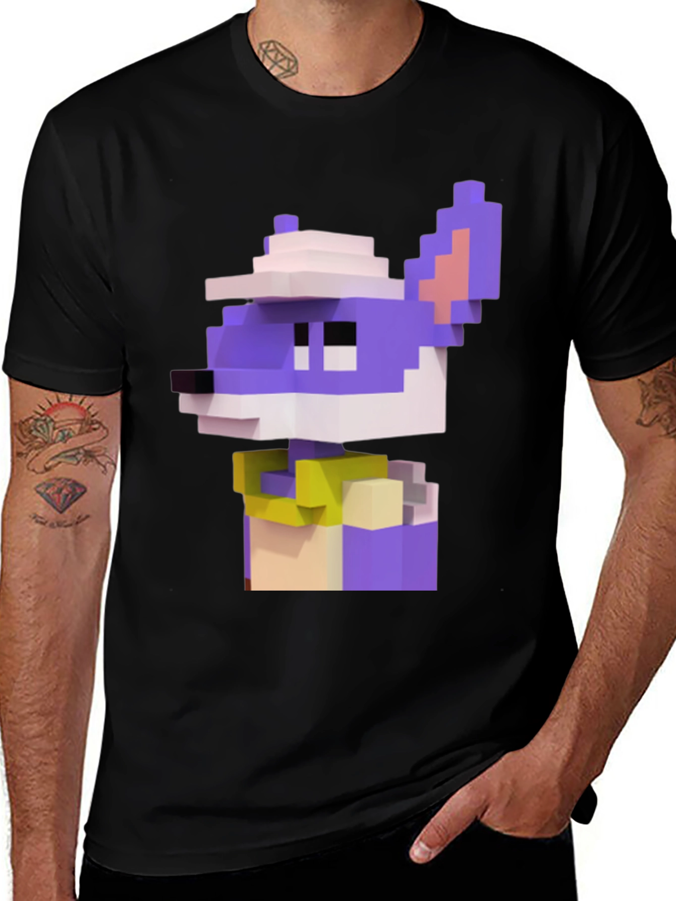 Pixel Art Character Graphic Tee - Black T-Shirt