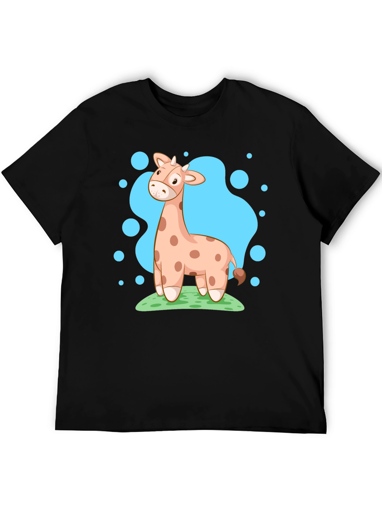 Giraffe Cartoon Graphic Tee - Black Cotton Shirt