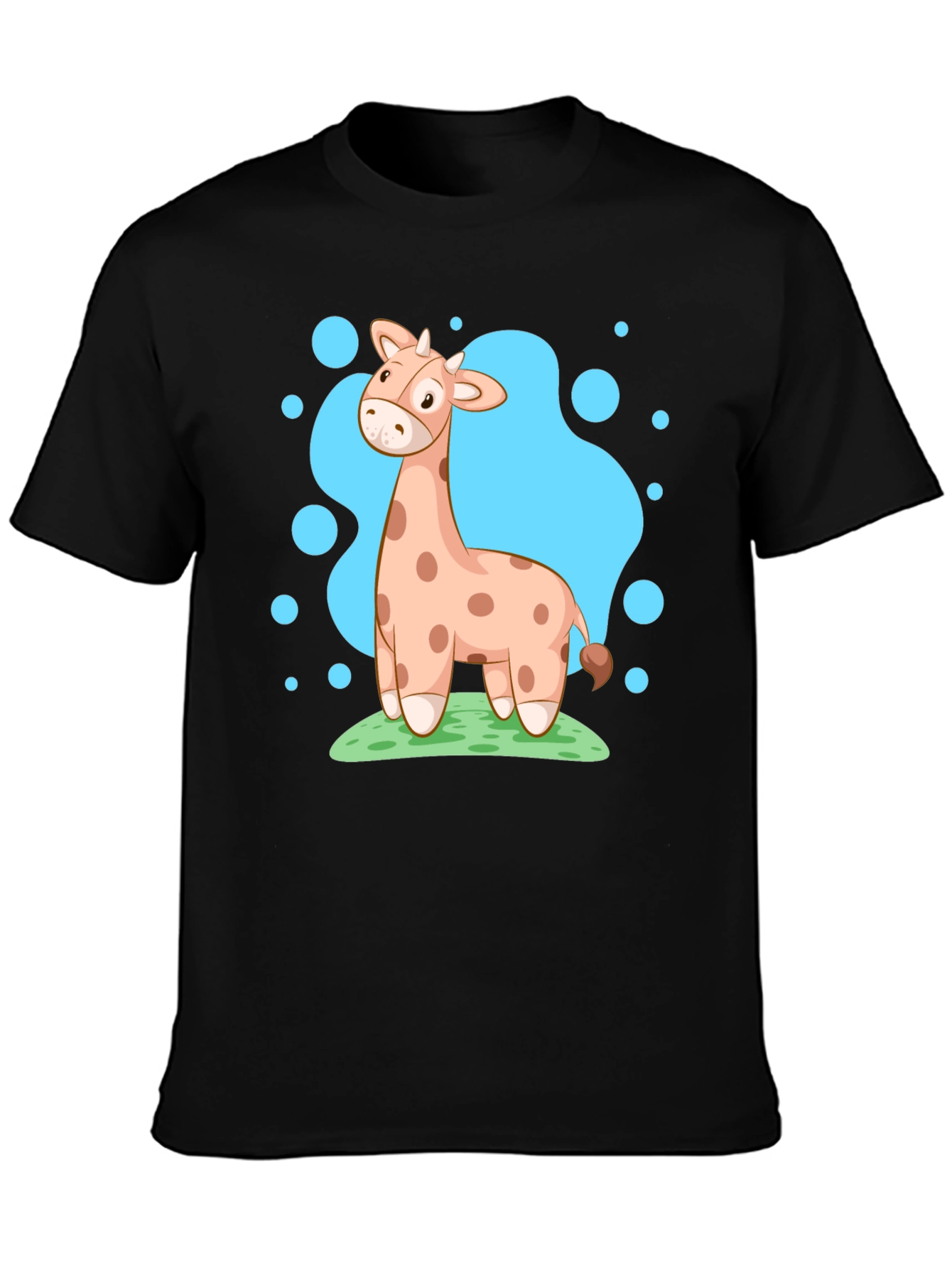 Giraffe Cartoon Graphic Tee - Black Cotton Shirt
