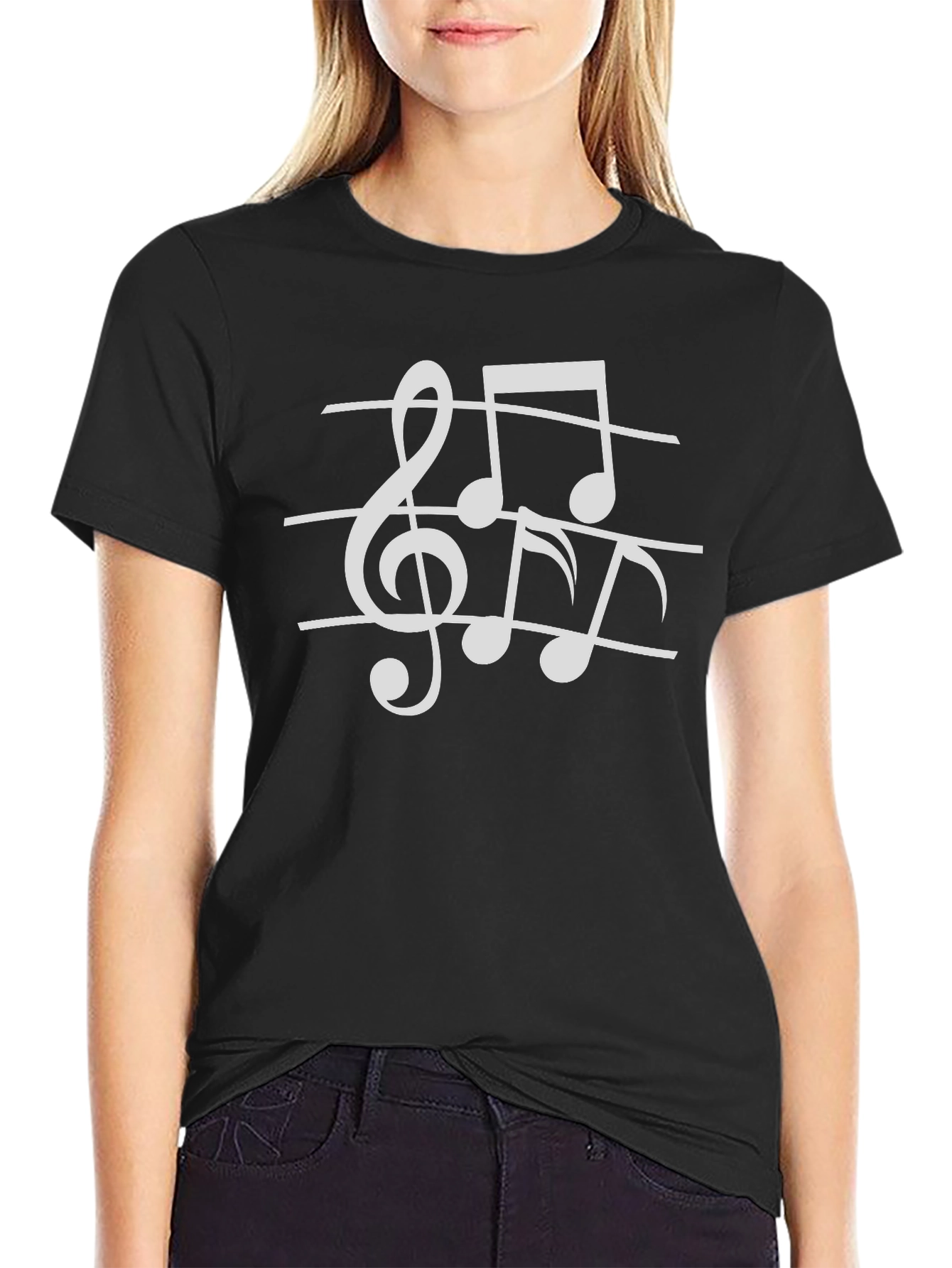 Musical Notes Graphic Black T-Shirt