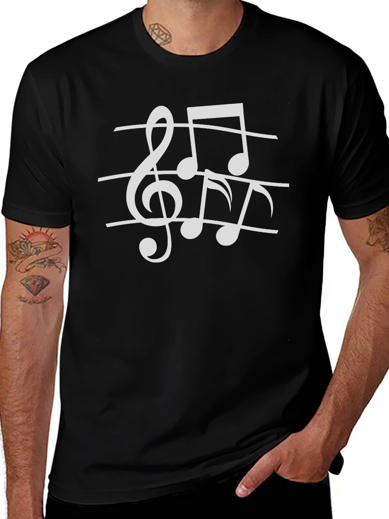 Musical Notes Graphic Black T-Shirt