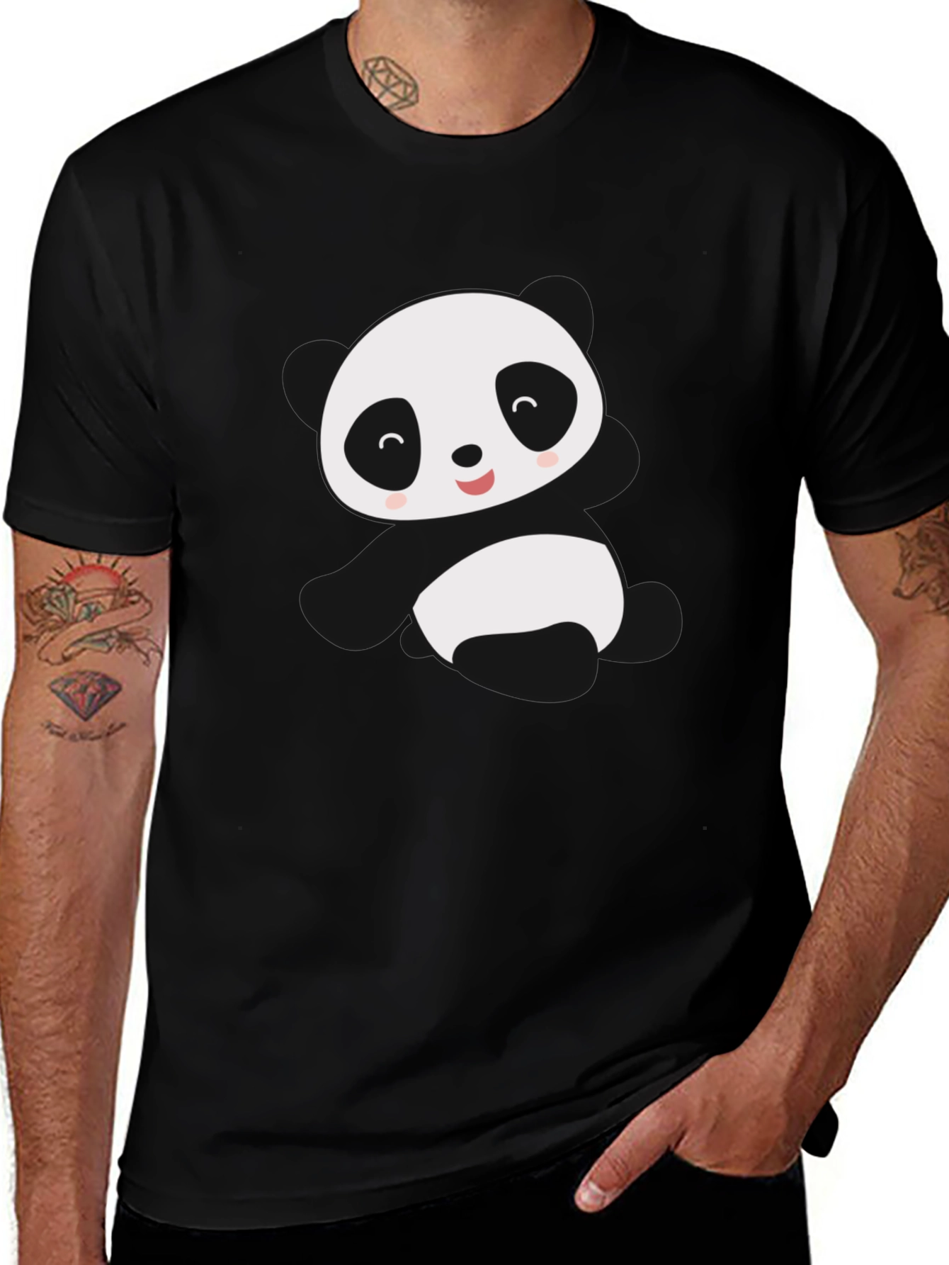 Cute Panda Graphic Tee - Black Cotton Blend