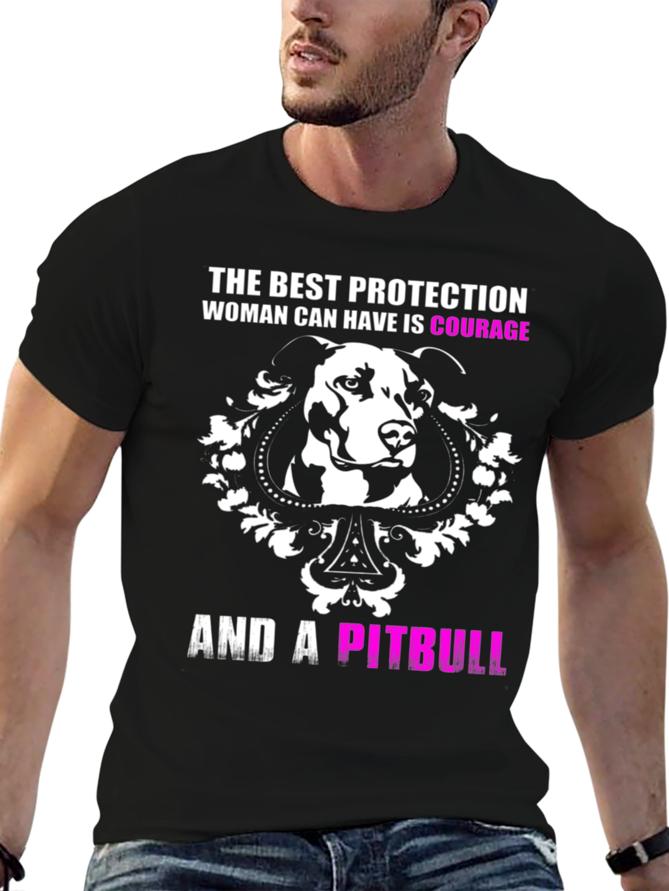 Courage and a Pitbull Black Graphic T-Shirt
