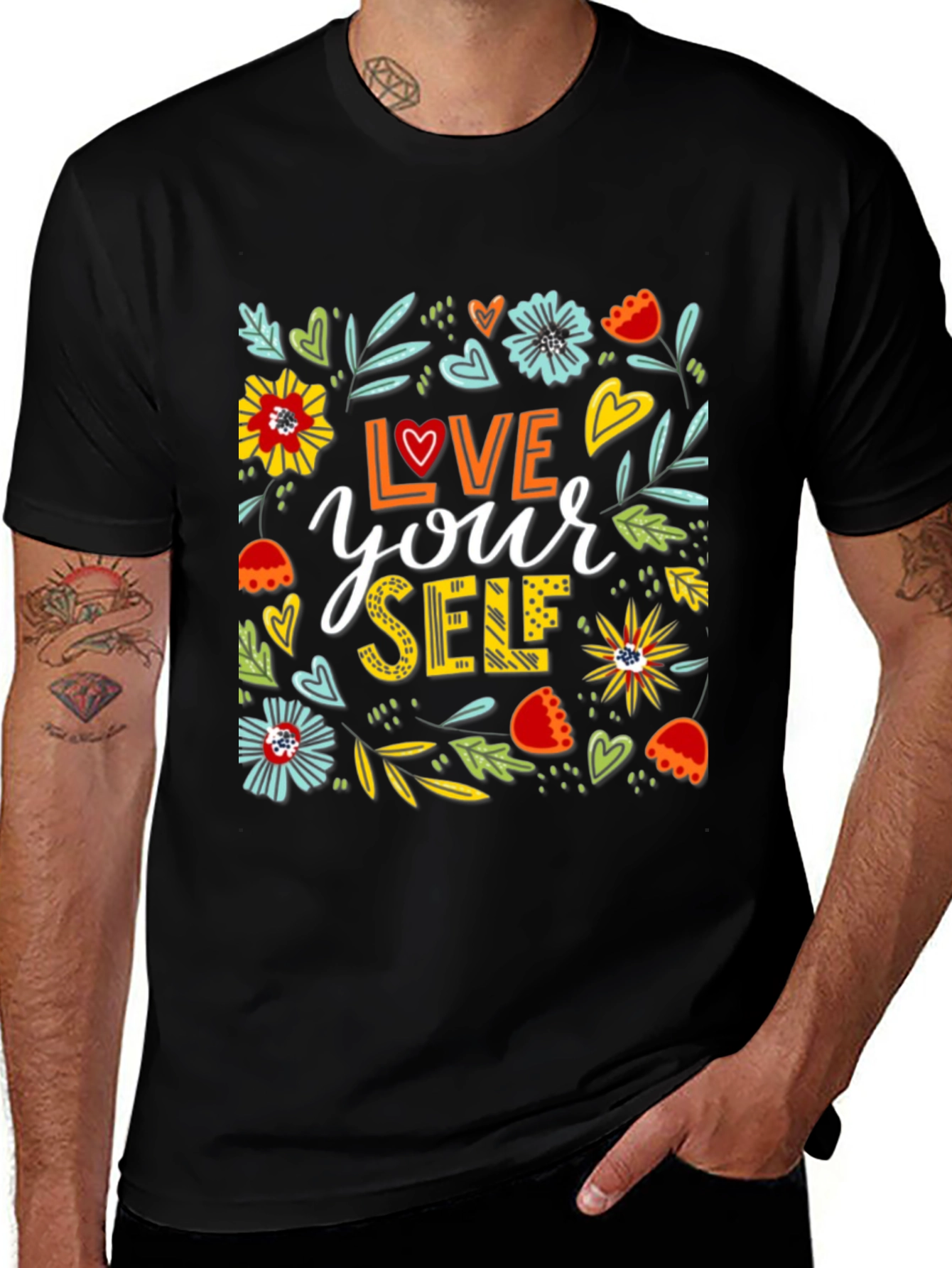 Love Yourself Graphic Tee - Floral Design