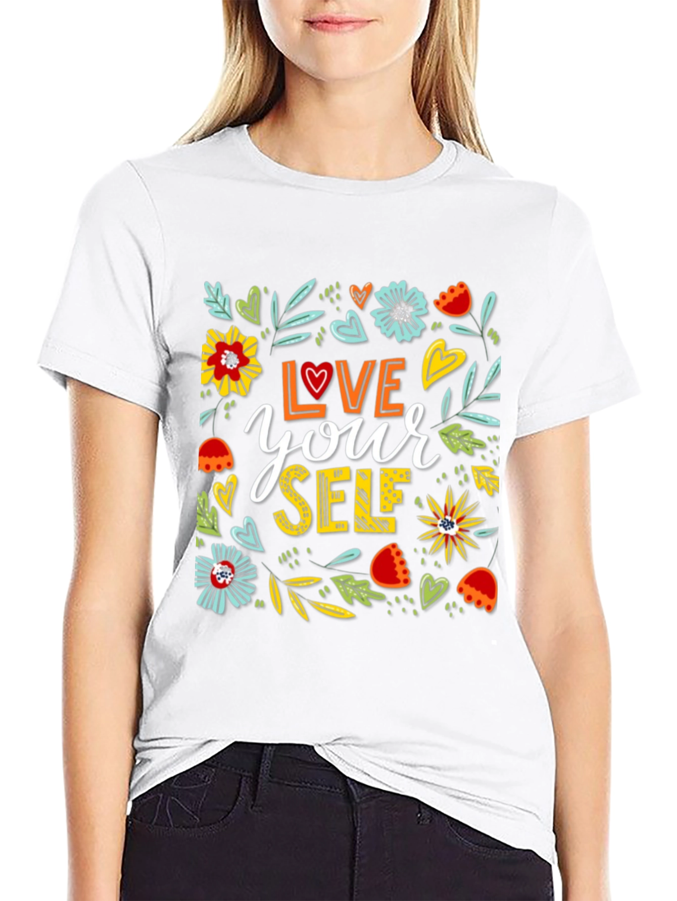 Love Yourself Graphic Tee - Floral Design