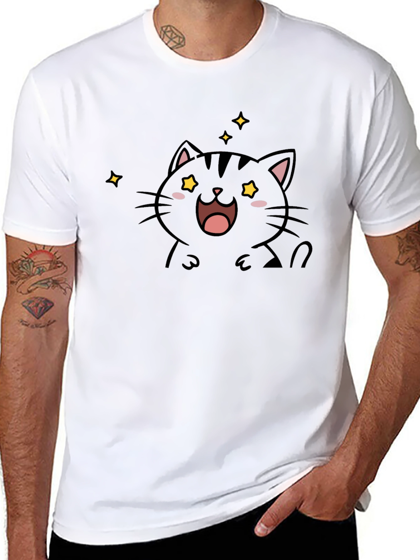 Cute Cat Graphic Black T-Shirt