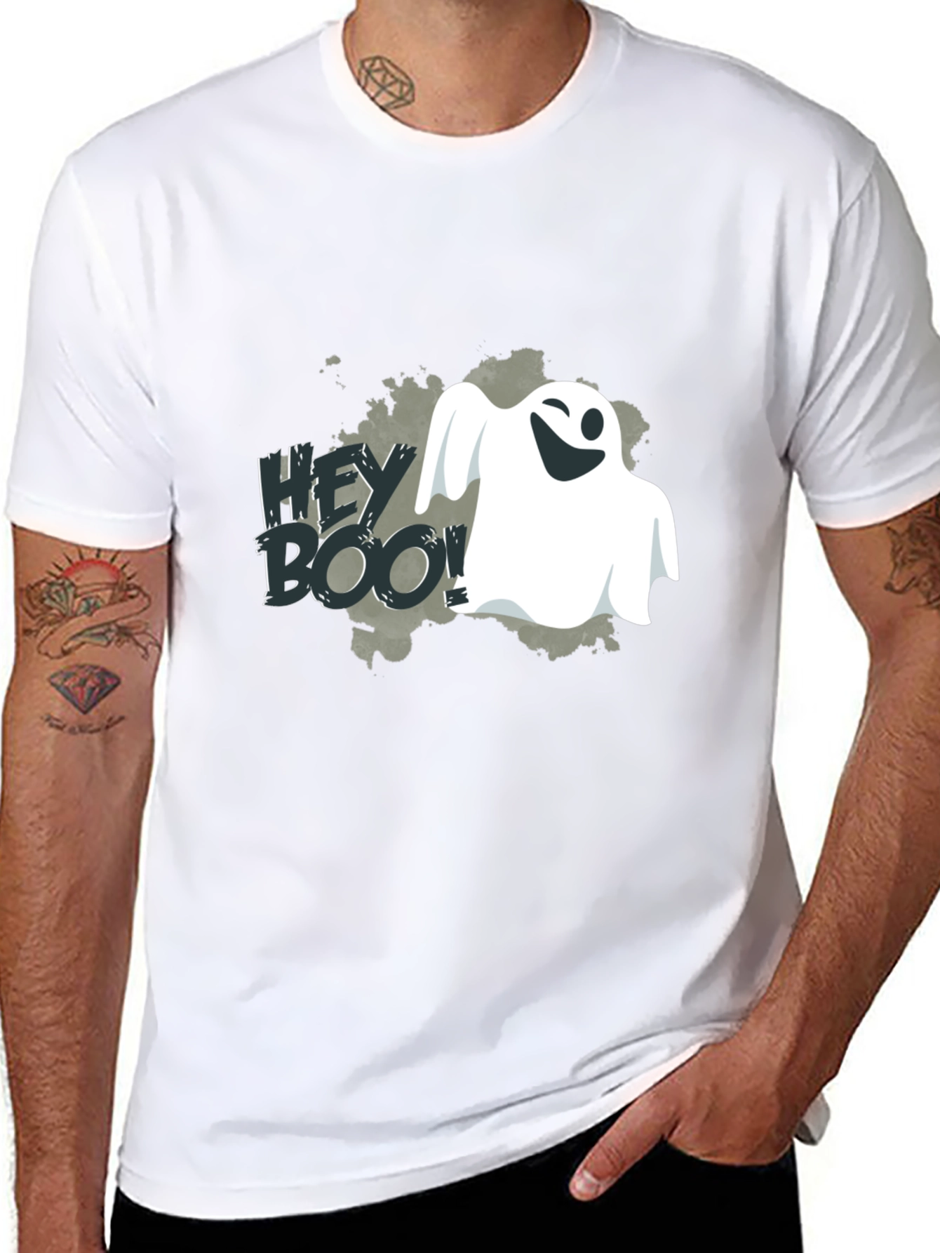 Hey Boo! Ghost Graphic Tee - Spooky Season Shirt