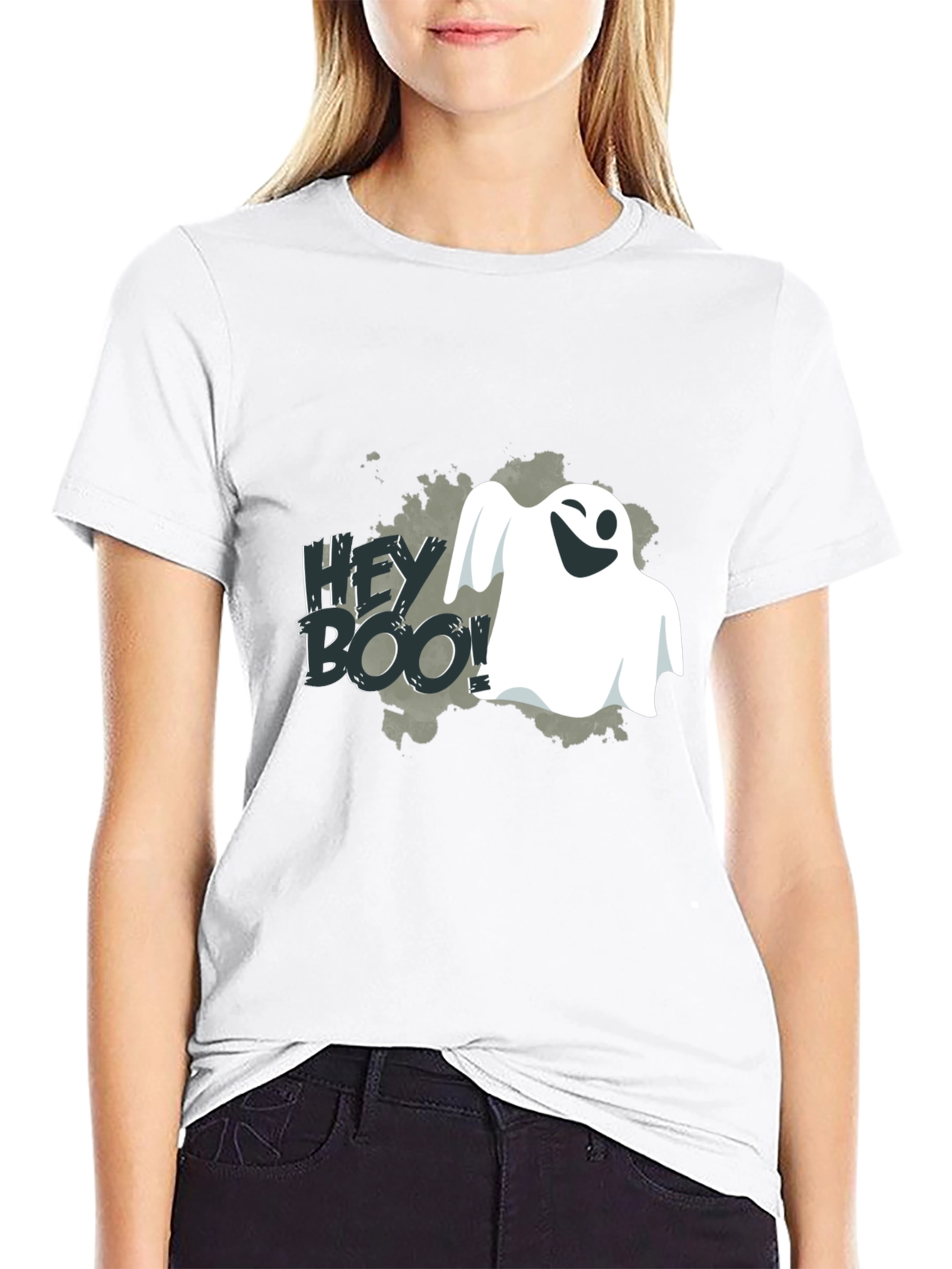 Hey Boo! Ghost Graphic Tee - Spooky Season Shirt