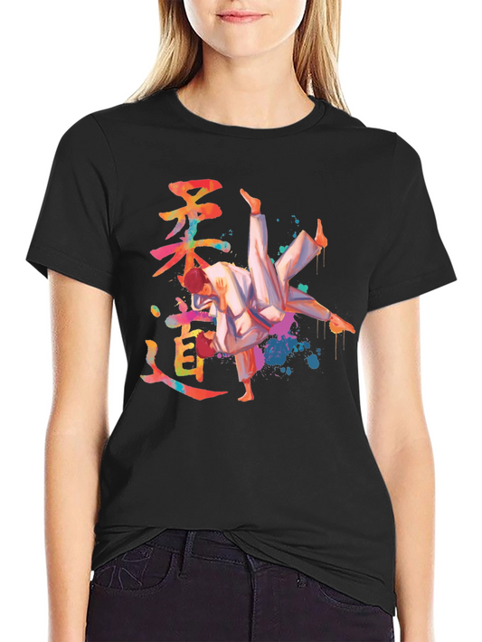 Judo Watercolor Graphic Black T-Shirt
