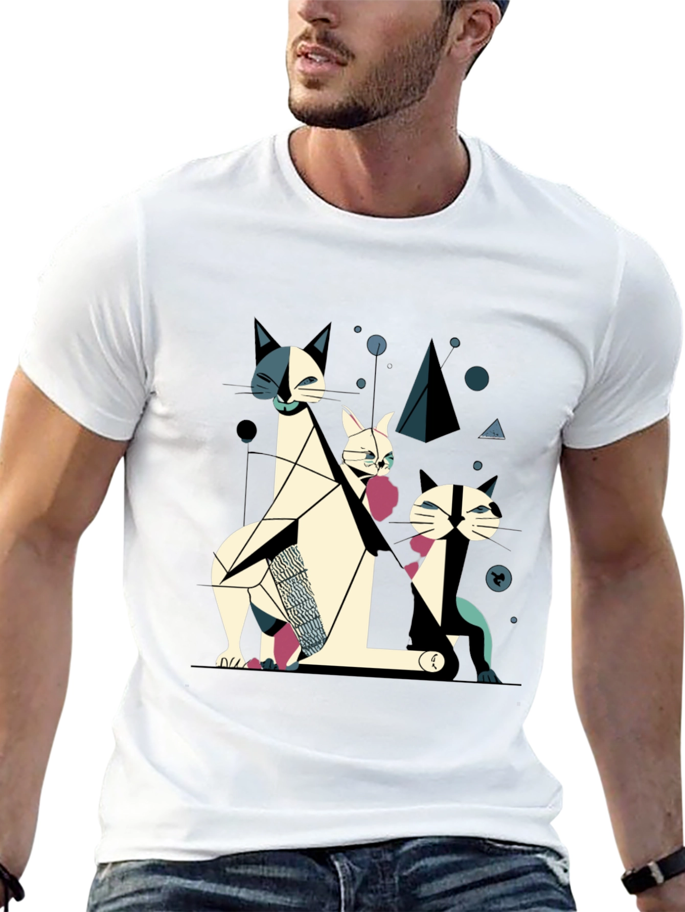 Abstract Geometric Cat T-Shirt