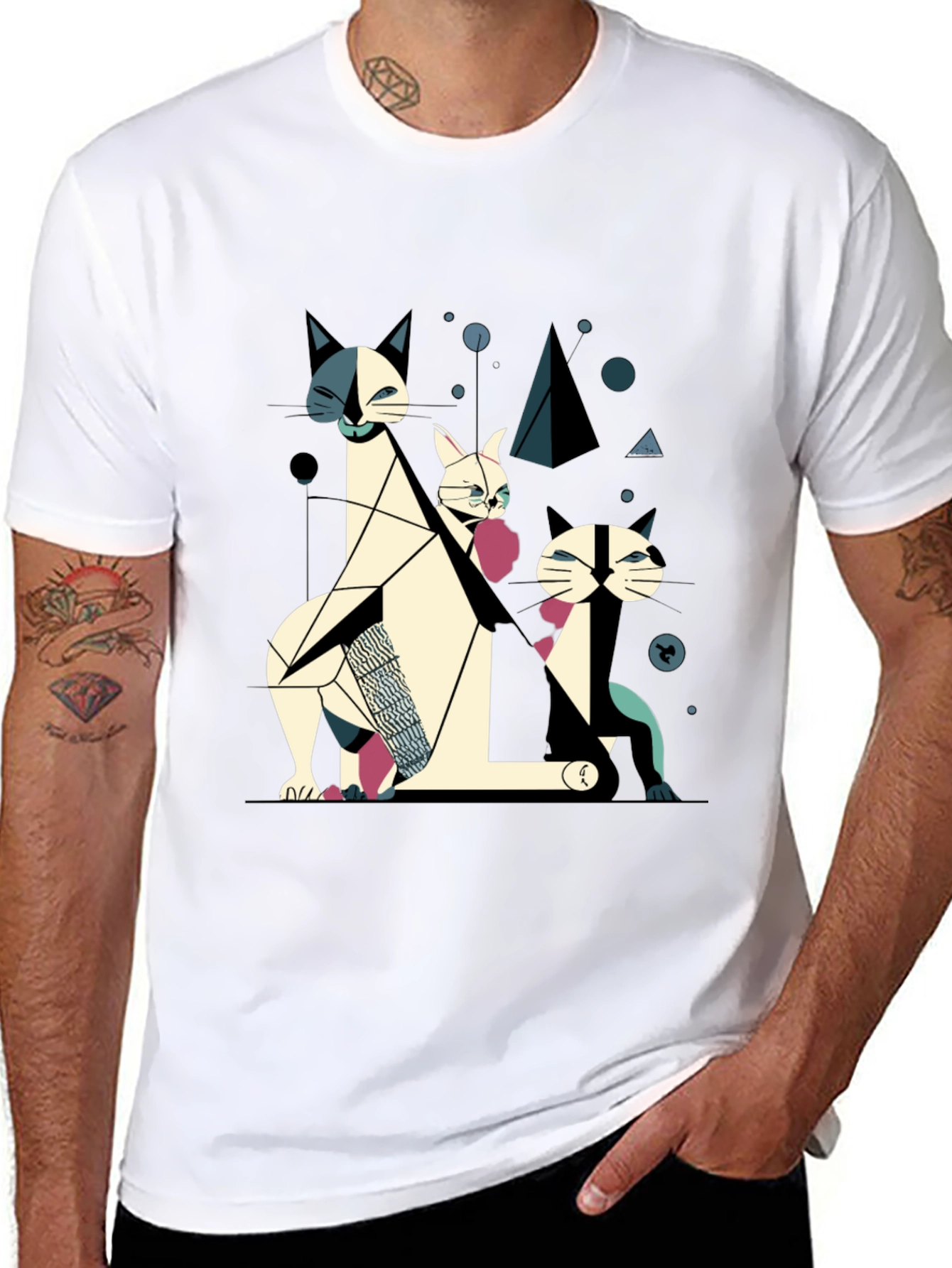 Abstract Geometric Cat T-Shirt