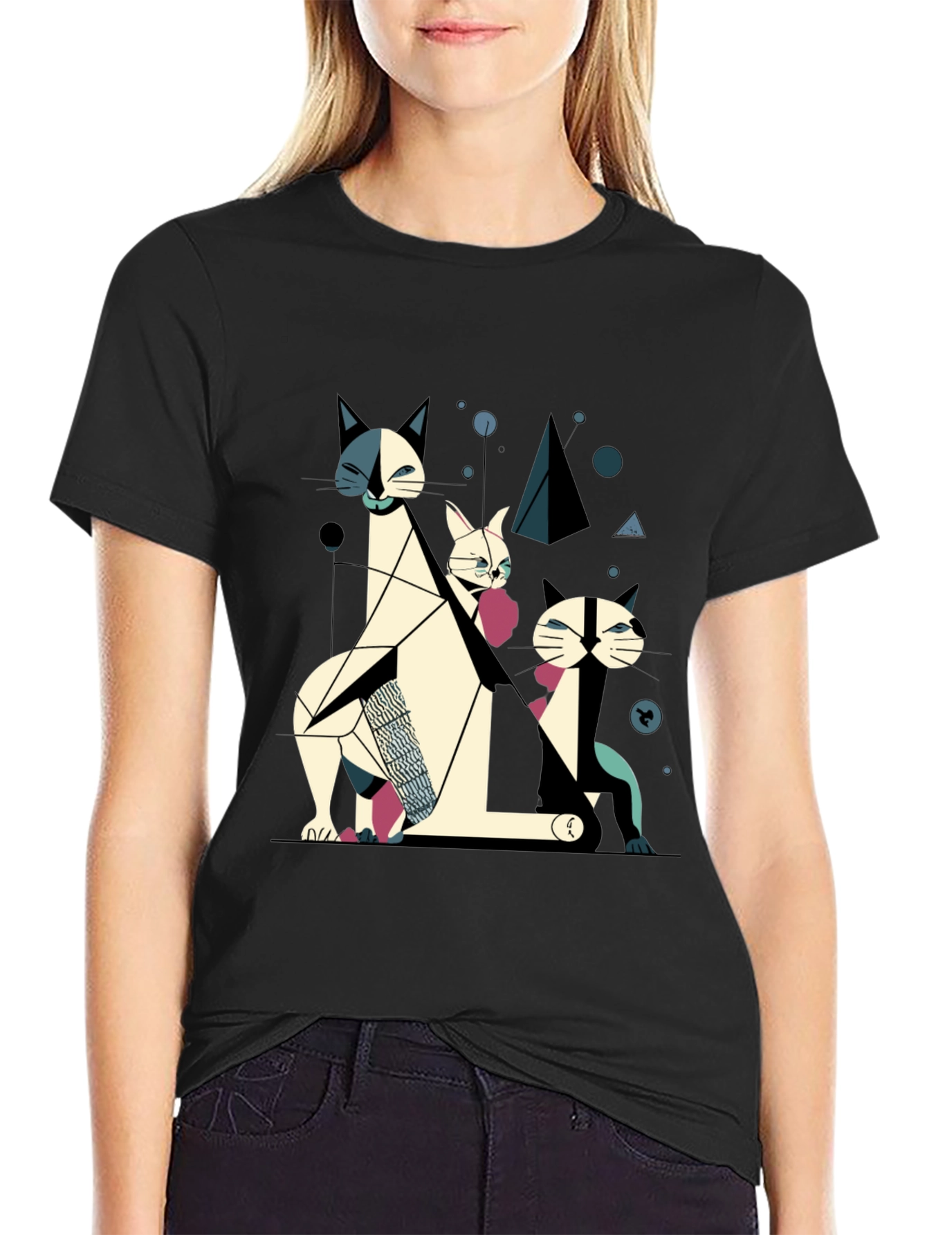 Abstract Geometric Cat T-Shirt