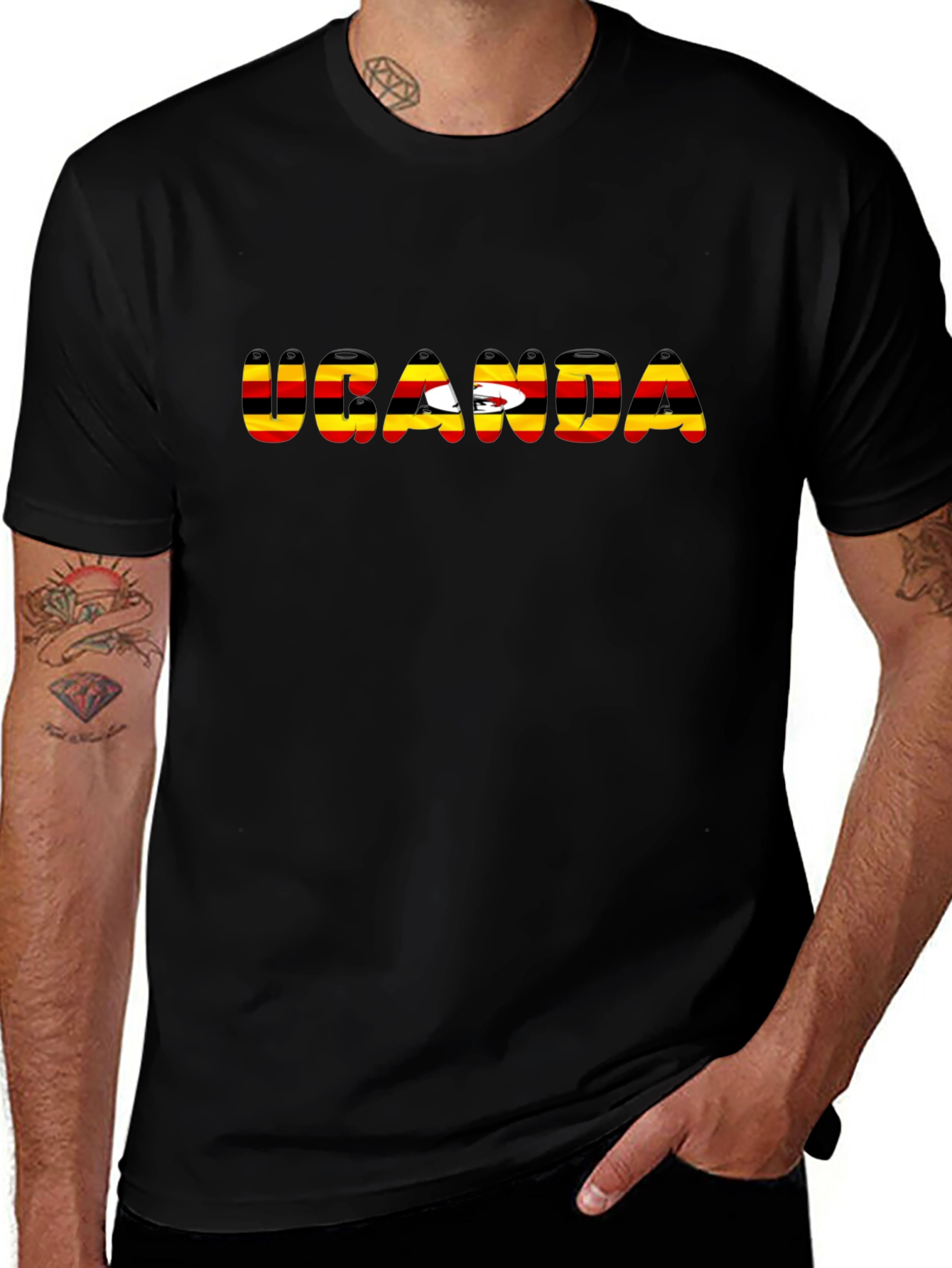 Uganda Flag T-Shirt - Black Cotton Tee