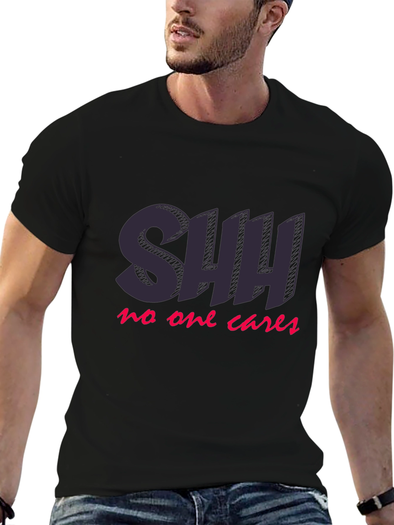 SHH No One Cares Black Graphic T-Shirt