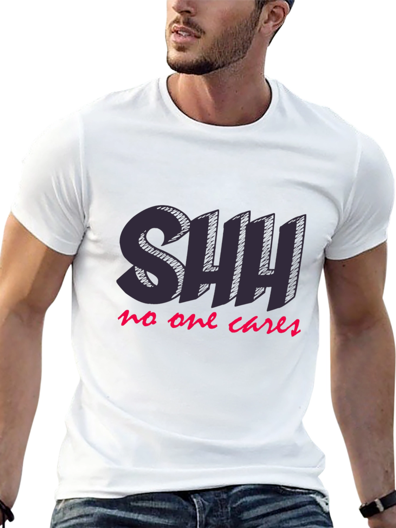 SHH No One Cares Black Graphic T-Shirt