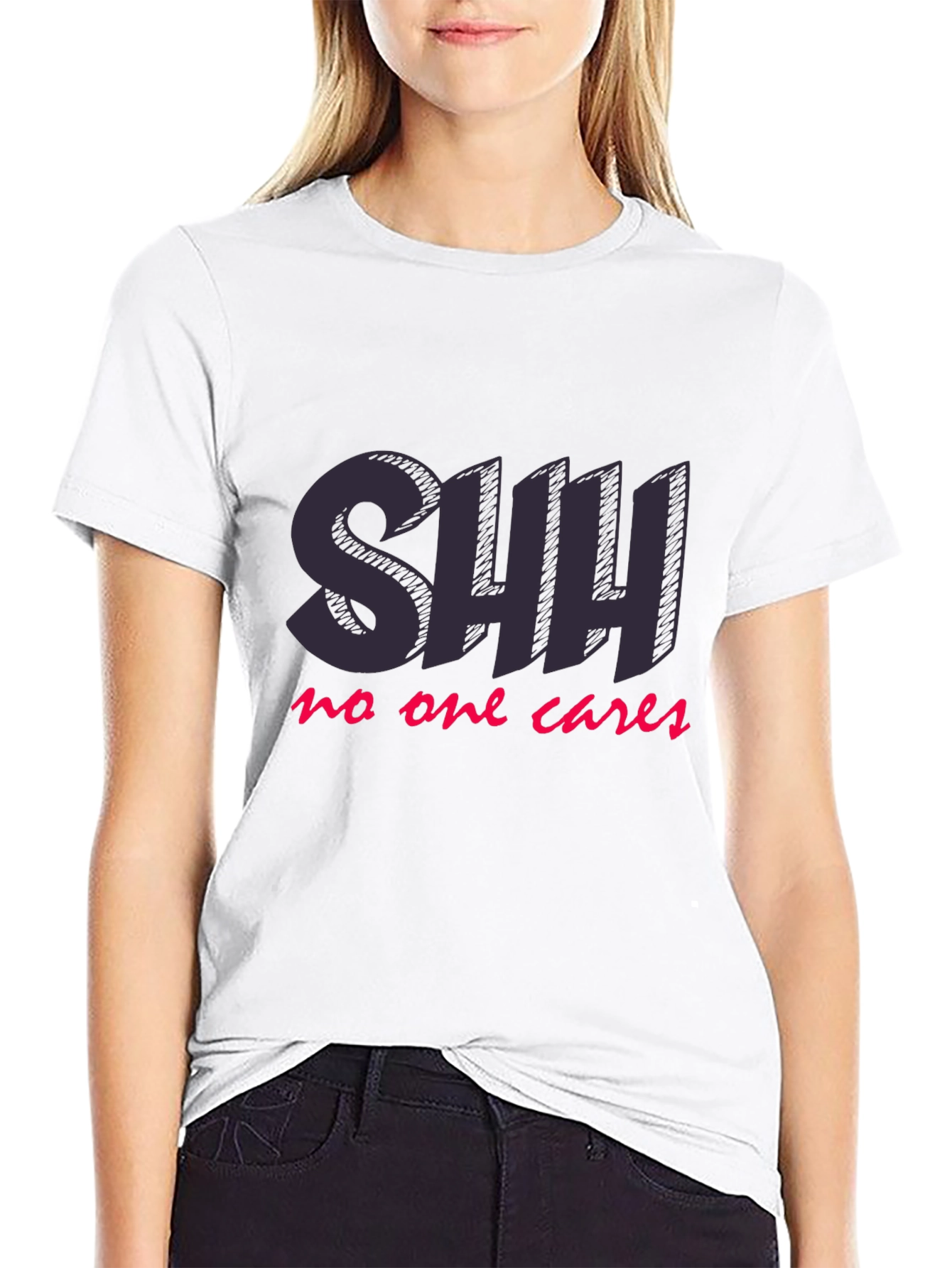 SHH No One Cares Black Graphic T-Shirt