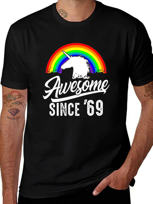 Awesome Since 69 Unicorn Rainbow Graphic Tee