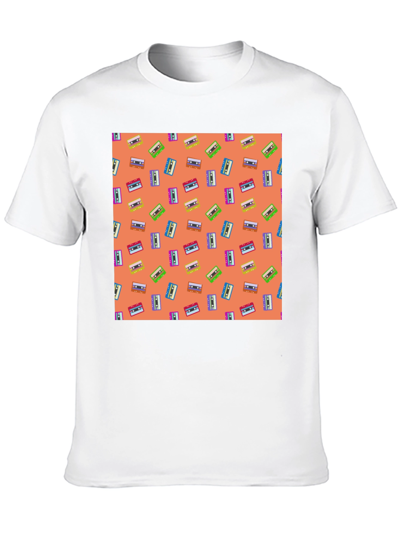 Retro Cassette Tape Pattern Tee - Black