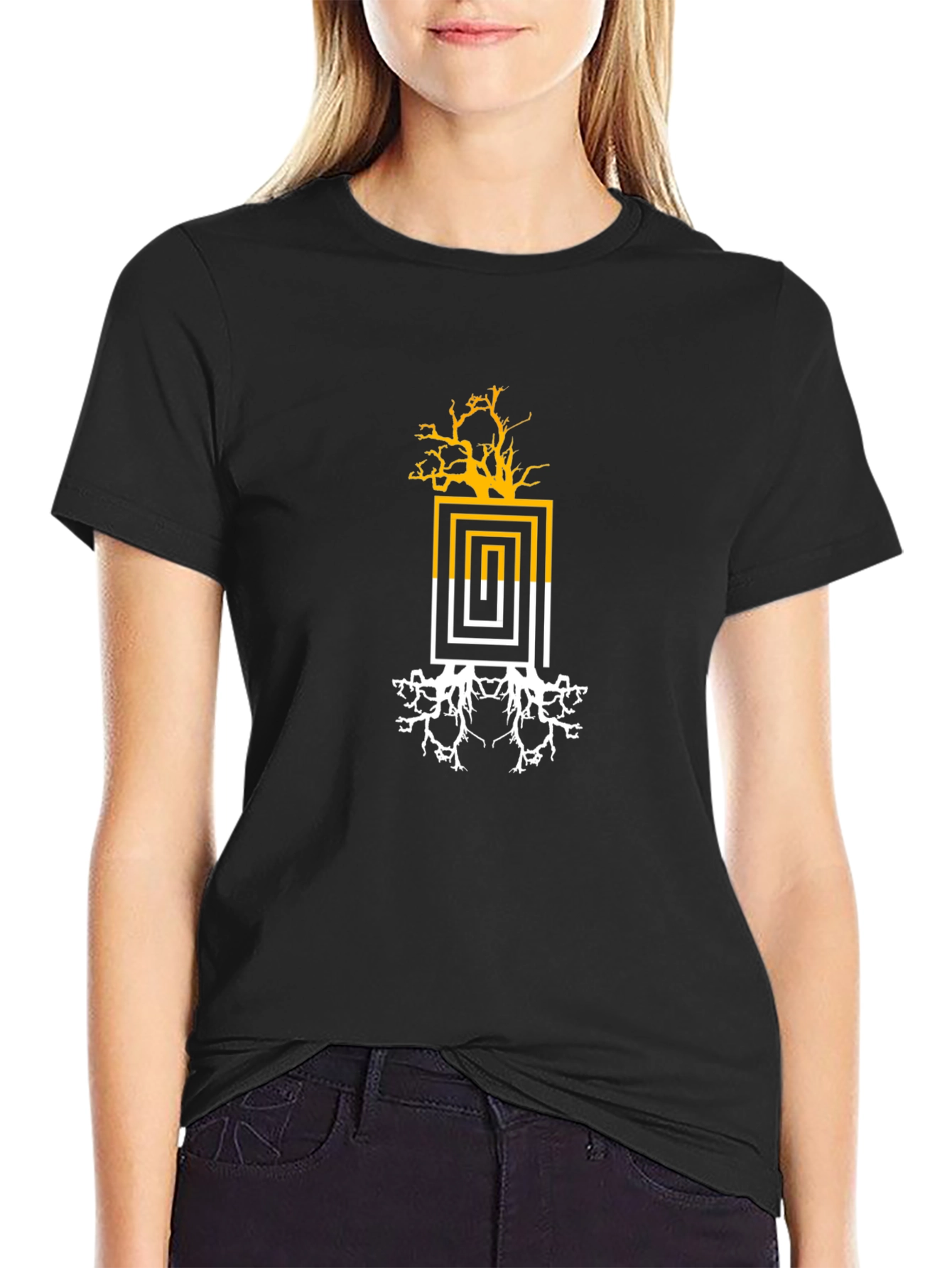 Abstract Tree Graphic Tee - Black