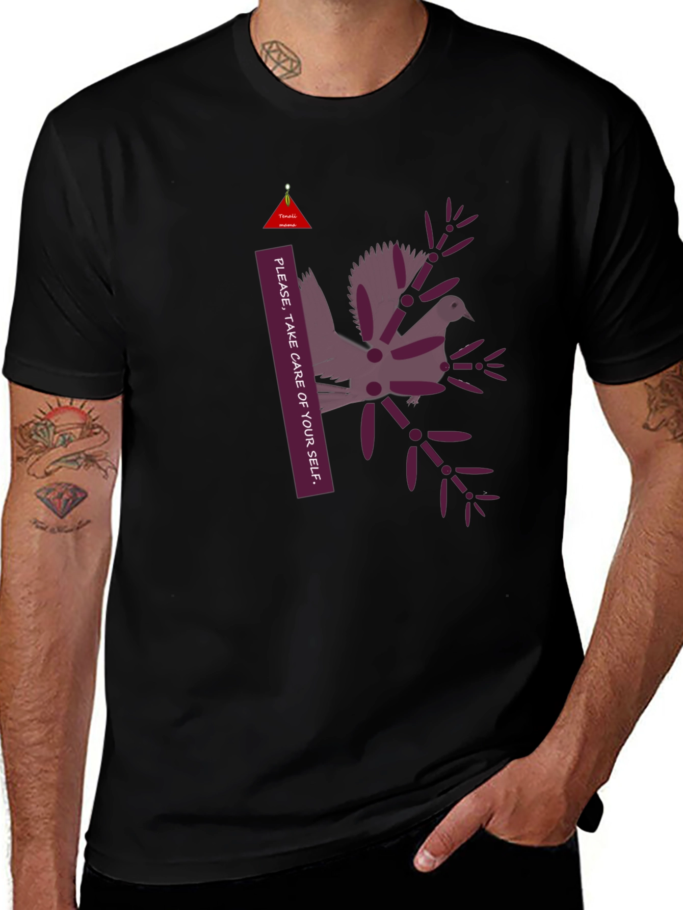 Unique Graphic Print Black T-Shirt: Take Care of Yourself