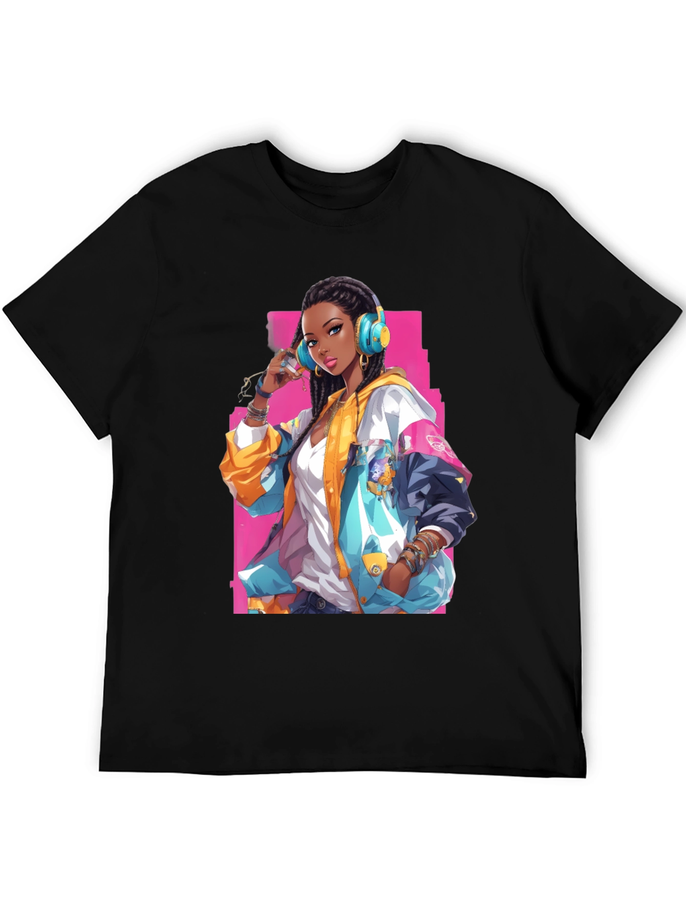 Anime Girl Graphic Print Black T-Shirt