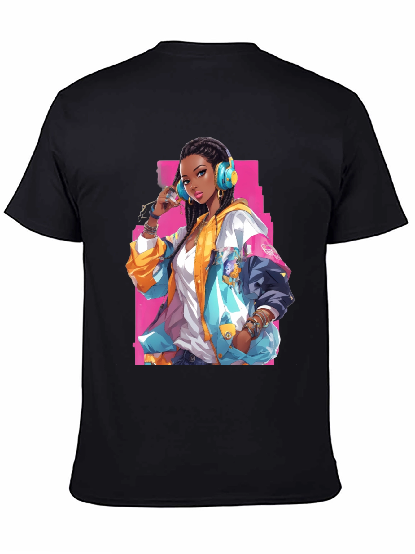 Anime Girl Graphic Print Black T-Shirt