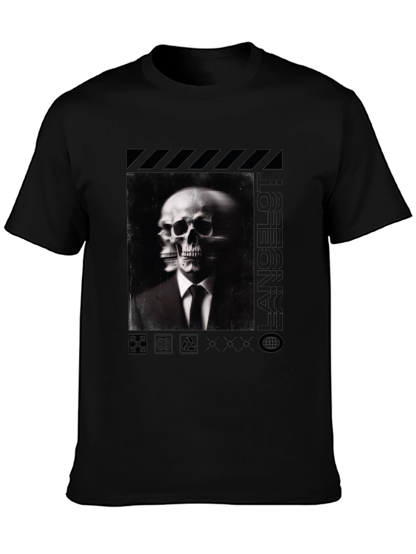 Skull in Suit Graphic Print Black T-Shirt