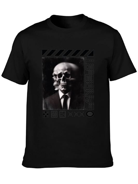 Skull in Suit Graphic Print Black T-Shirt