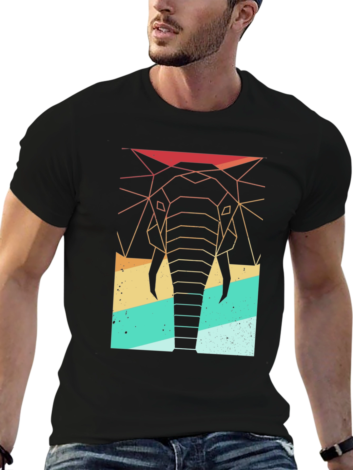 Geometric Elephant Retro T-Shirt