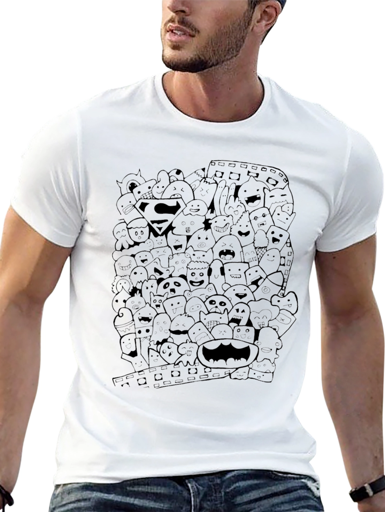 Mens Graphic Doodle Tee - Superhero Edition